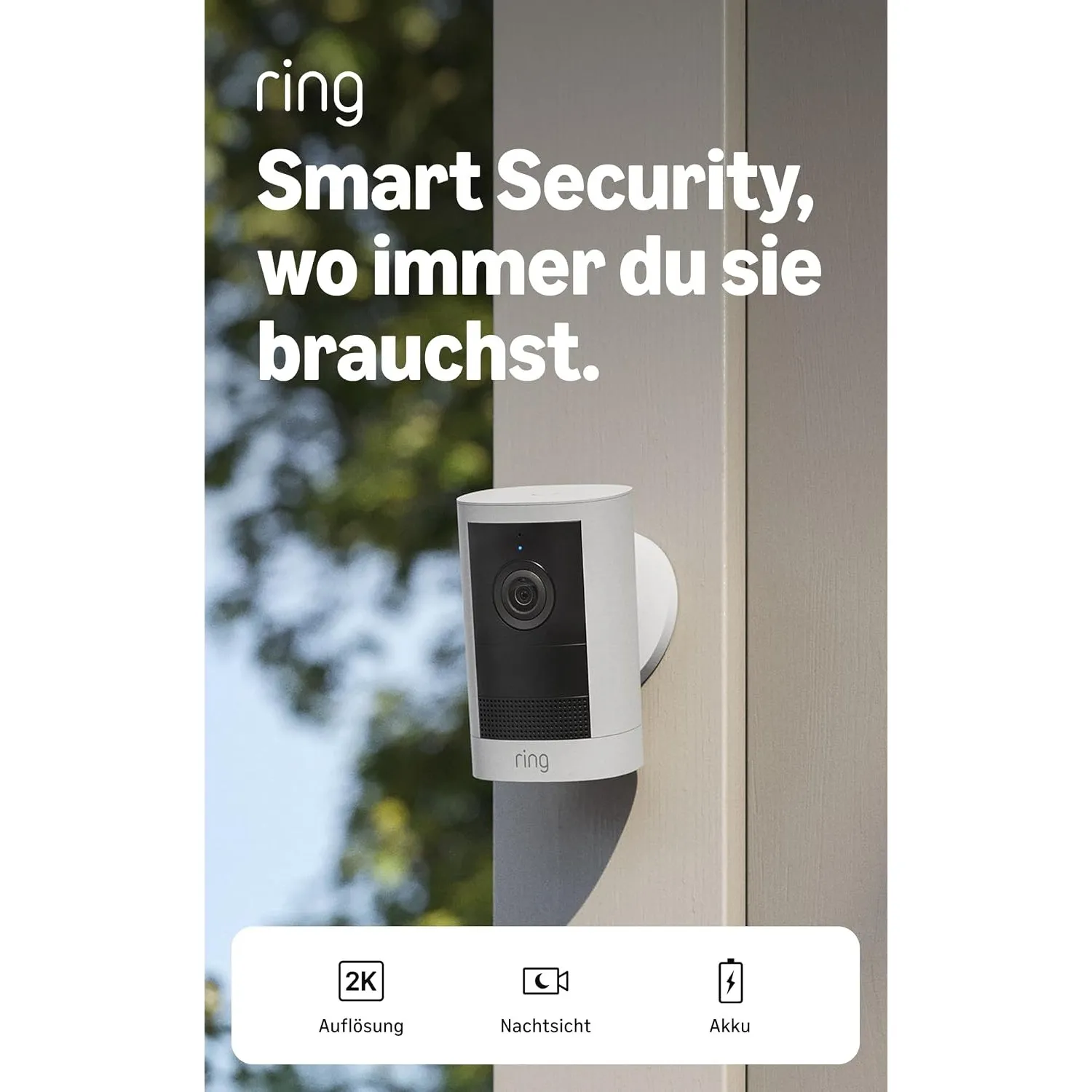 Ring Outdoor Camera 2K, Außenkamera, Akku (neueste Gen.), Einfache Installation, Weitwinkel-Video in Retinal 2K, optimi…