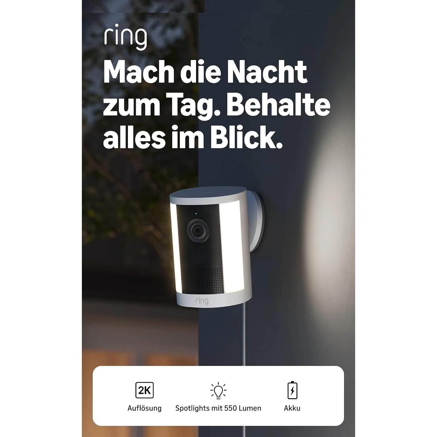 Ring Spotlight Cam 2K, Spotlight Kamera, Netzstecker (neueste Generation), Retinal 2K, optimierter 6x-Zoom, bewegungsak…