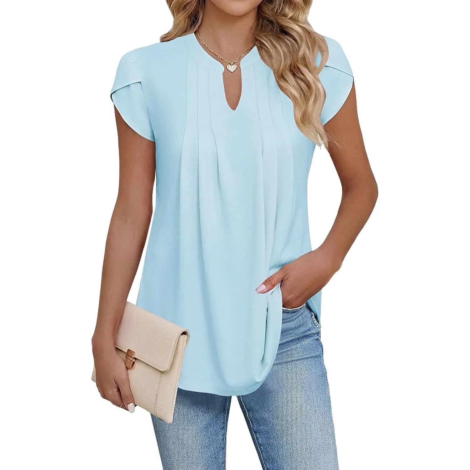 Cuptacc Bluse Damen Elegant V-Ausschnitt Kurzarm Oberteile Sommer Blusen | Sommer,Blütenblatt Ärmel,Elegant,Lässig,Plea…
