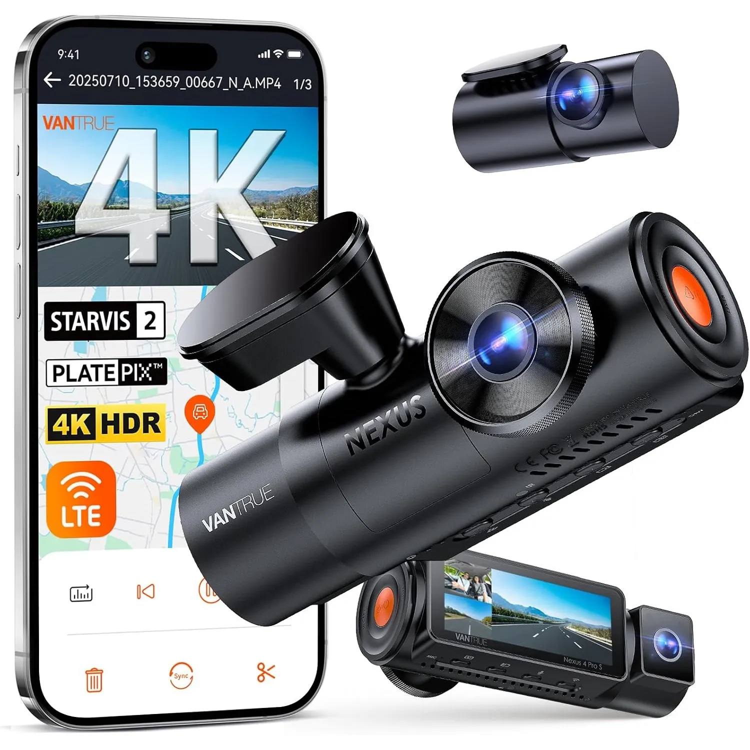 VANTRUE N4 Pro S 4K Dashcam 3 Kanal HDR STARVIS 2 Vorne Innen Hinten