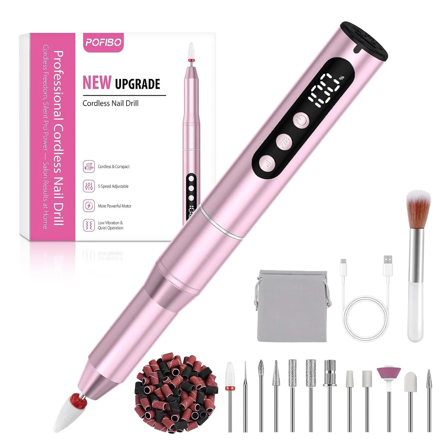 POFIBO Nagelfräser kabellos tragbare 35000 U/min Fräser Nägel & Acrylnägel