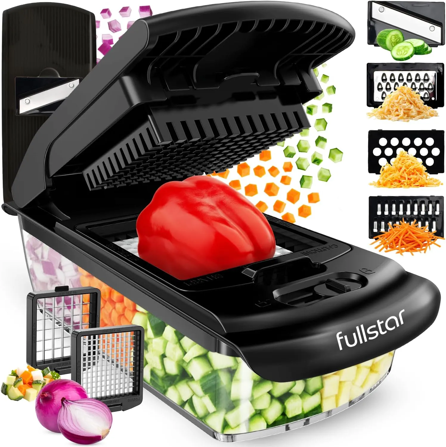 Fullstar The Original Pro Chopper - Vegetable Slicer and Spiral Slicer (6 in 1, Black)