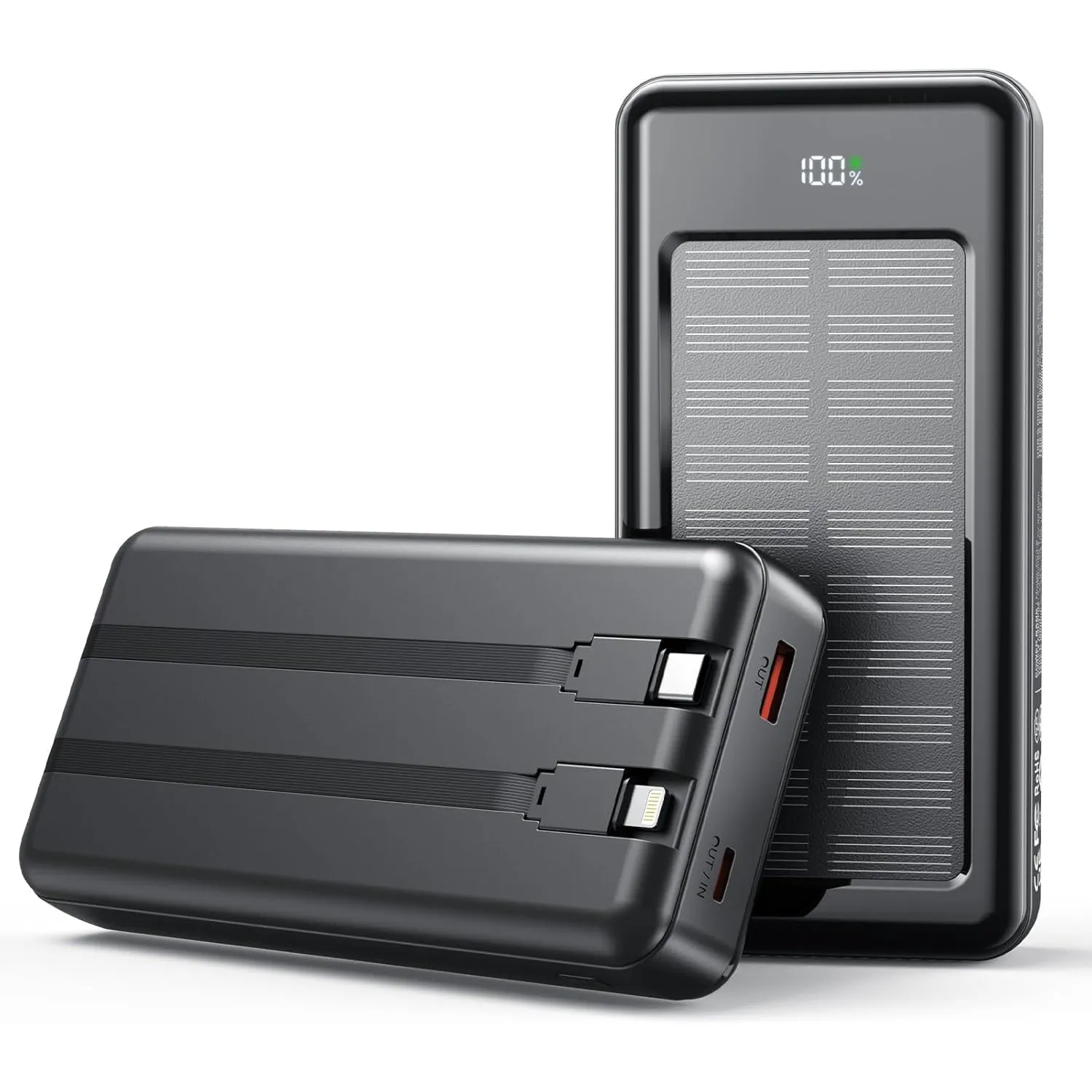 Solar Powerbank 27000mAh, Power Bank mit 2 Kabeln, 22,5W Schnelllade Powerbank Tragbares Ladegerät geeignet für Smartph…