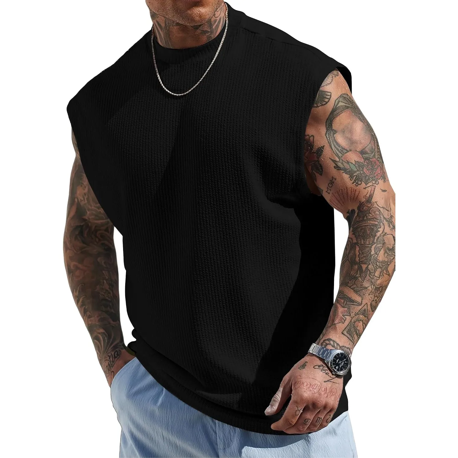 JMIERR Tank Top Herren Textur Baggy Muskel T-Shirts Oversize Fit Unterhemd | Gerippt tank tops, ärmellose workout stree…