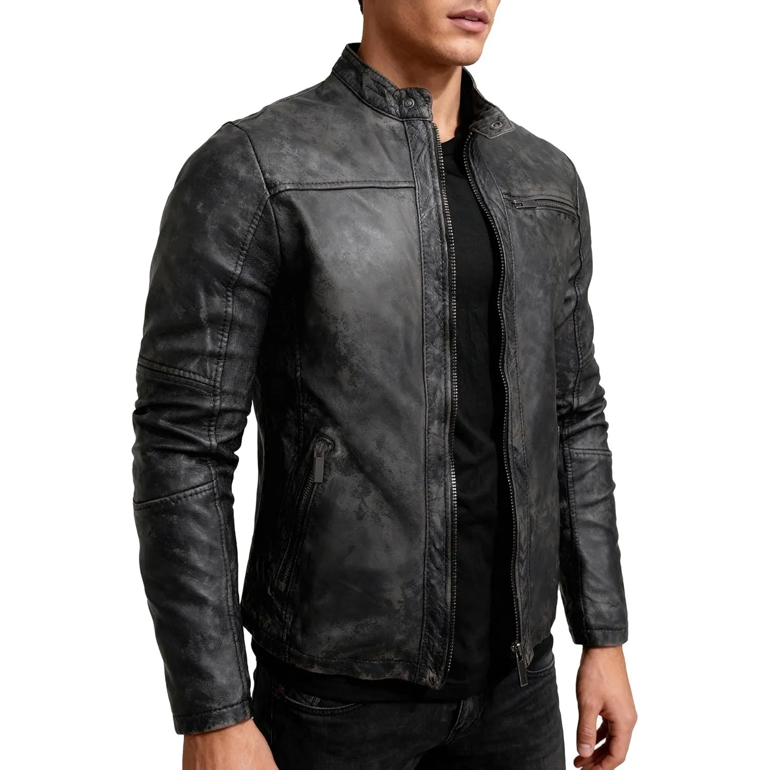 Crone Epic Herren Lederjacke Cleane Basic Leder Jacke in vielen Varianten und Farben