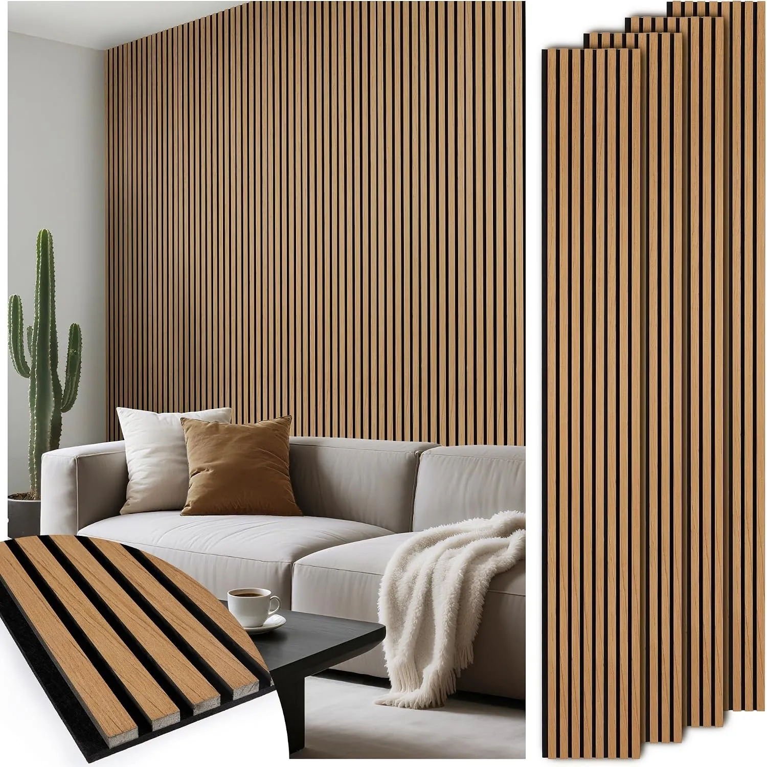 Akustikpaneele Holz 240x60cm, Teak, 4 Stück - 5,76 m²