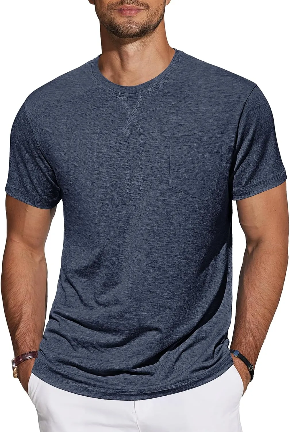 TARAINYA Men's Cotton Short Sleeve Crew Neck Plain Shirts Men Summer M-4XL