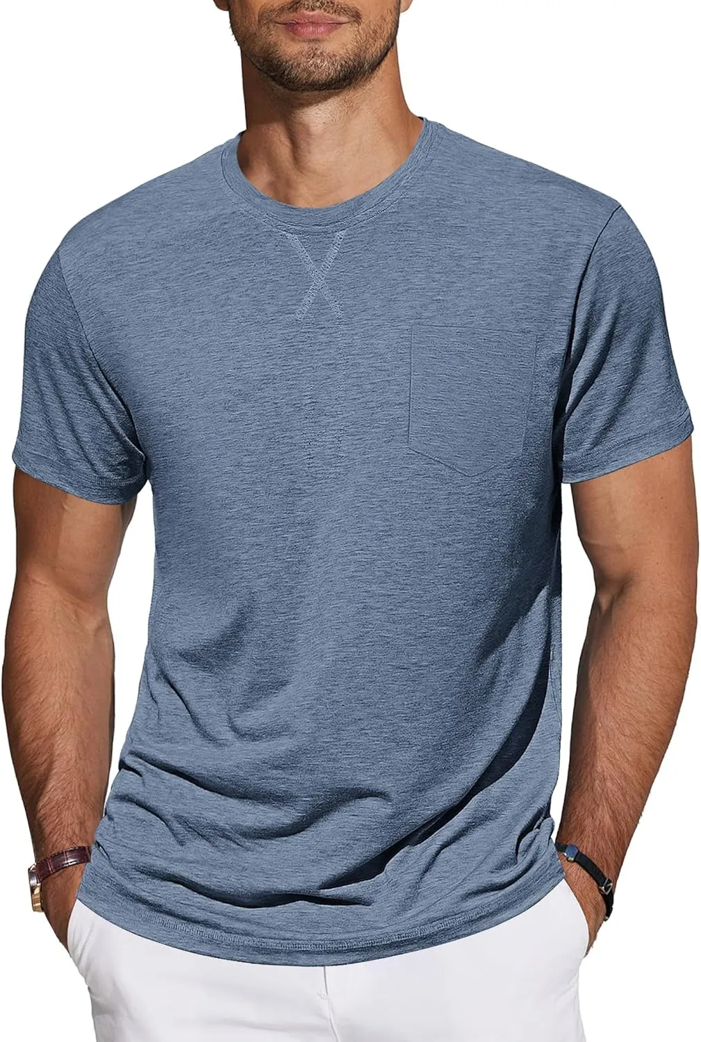 TARAINYA Men's Cotton Short Sleeve Crew Neck Plain Shirts Men Summer M-4XL