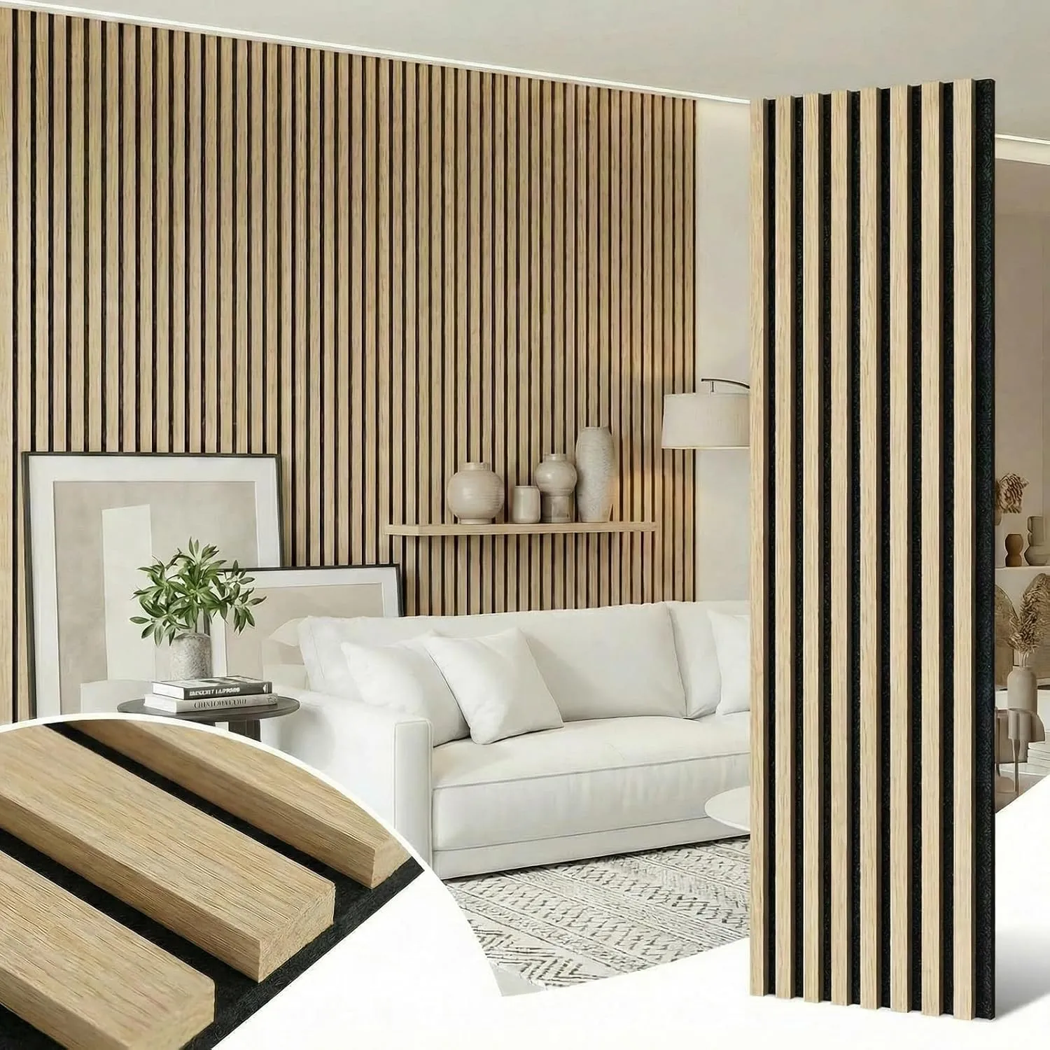 Akustikpaneele Holz 240x60cm, Weißeiche, 4 Stück - 5,76 m²