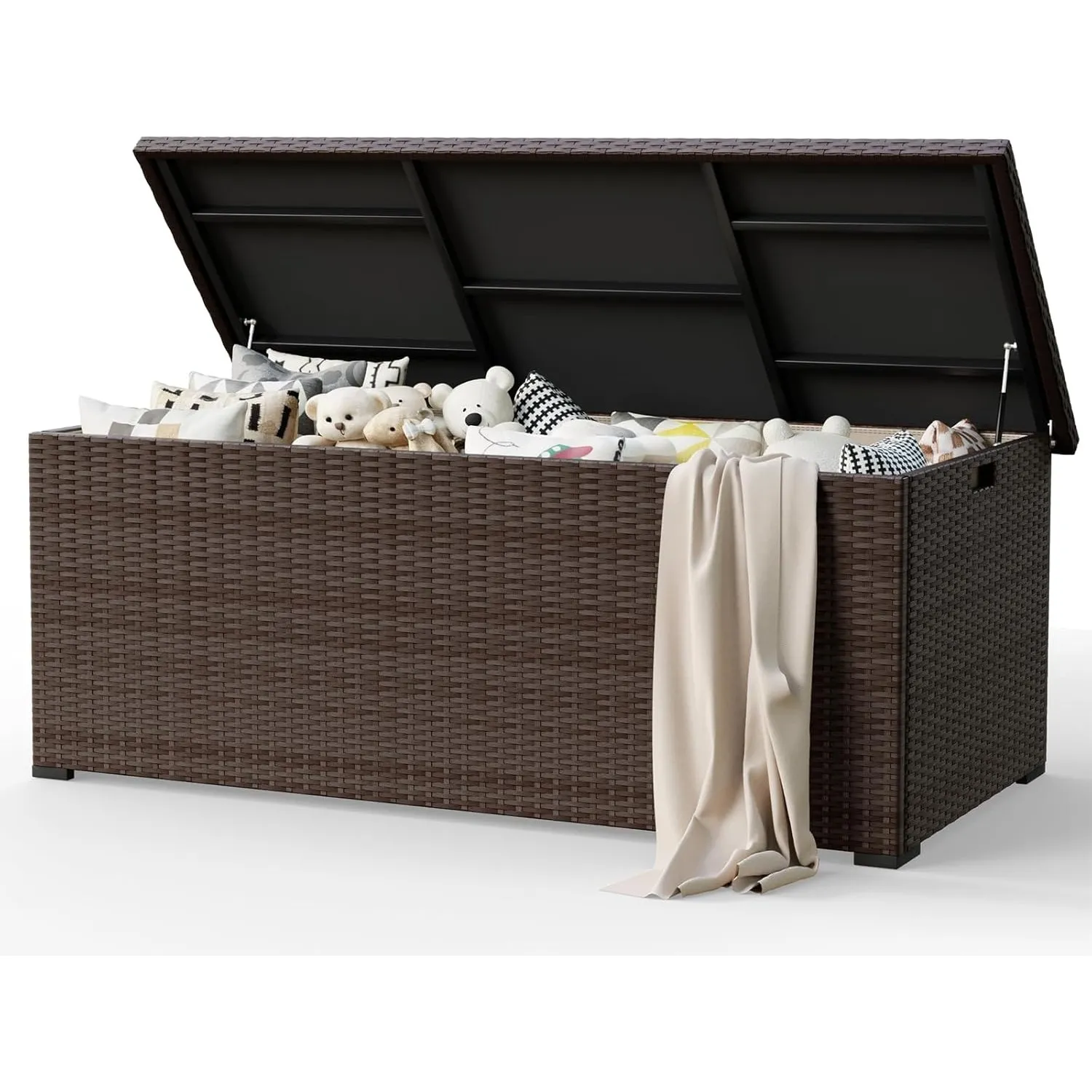 Amopatio 870L Gartenbox Auflagenbox wasserdicht, Kissenbox outdoor aus Polyrattan, Aufbewahrungsbox Metall mit Gasdruck…