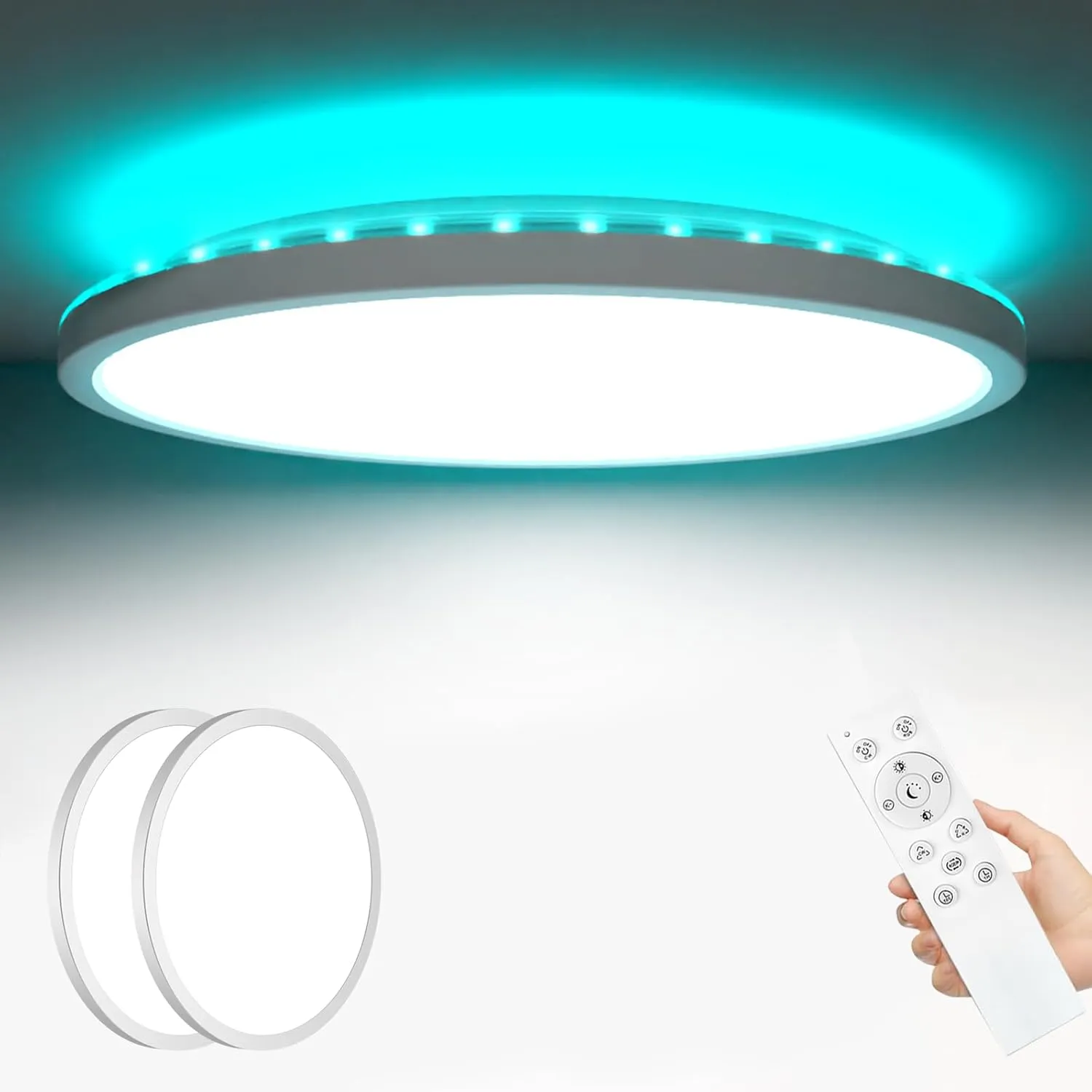 zemty 2 Stück 40CM LED Deckenleuchte Dimmbar, 36W 3200LM Deckenlampe RGB Farbwechsel mit Fernbedienung, 3000K-6000K Was…