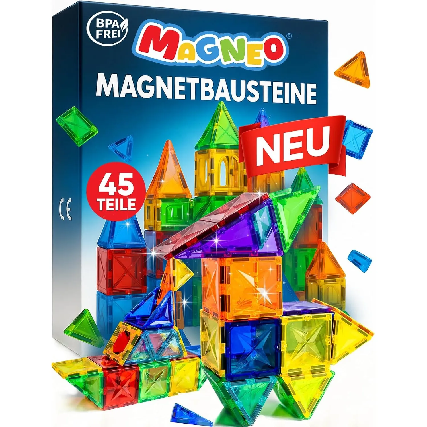 Magnetische Bausteine (45 teilig) - Magnetbausteine für Kinder ab 3 Jahren - Pädagogisches Magnetspielzeug - Kreatives …
