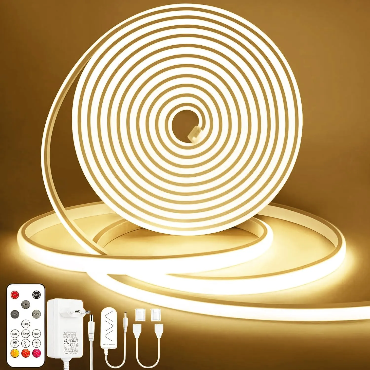Lamomo COB LED Streifen 10m,Naturweiß Dimmbar Neon Leiste mit Fernbedienung