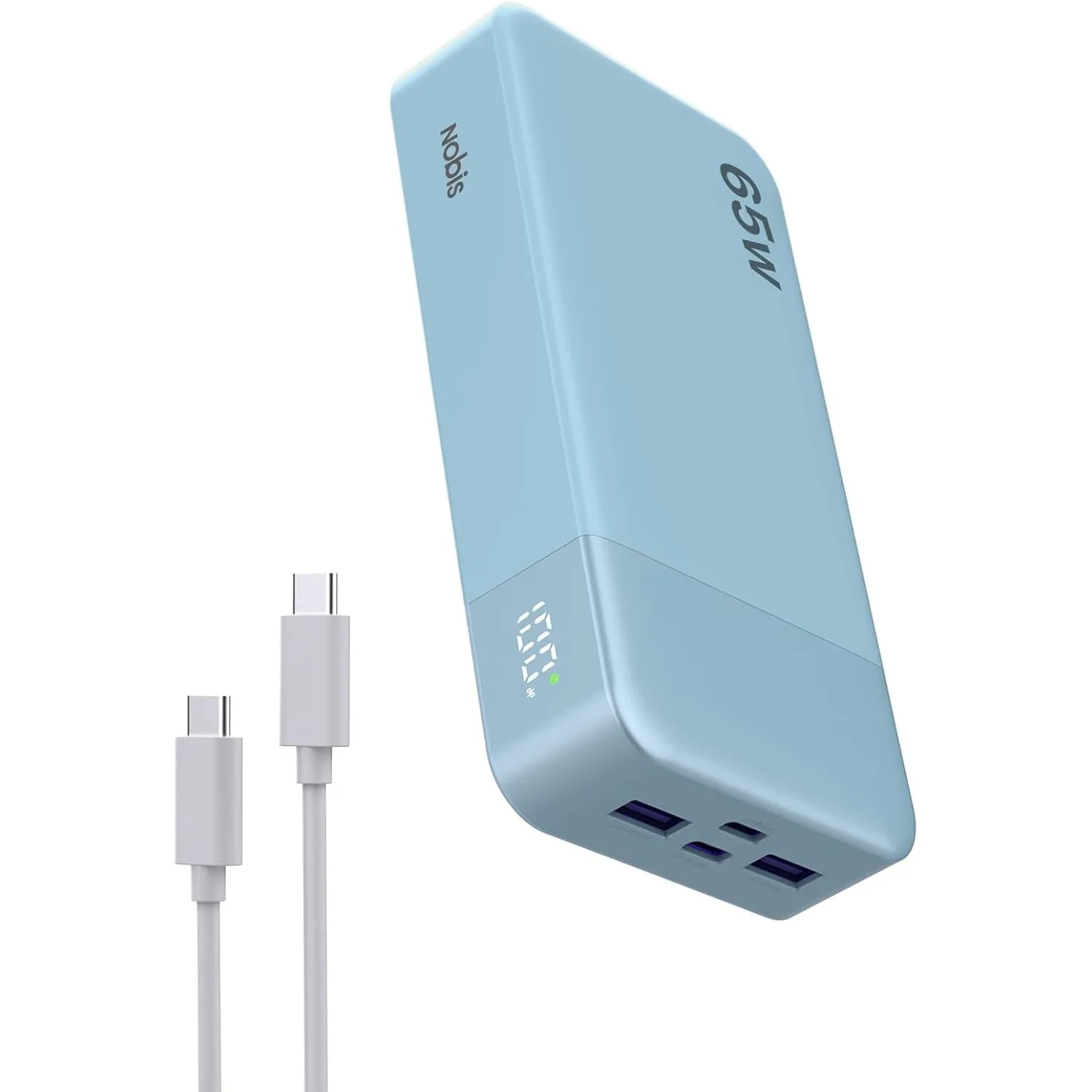 NOBIS 65W 20.000 mAh PD QC Schnelllade Powerbank mit Digitalanzeige | 2×USB-C(Ein/Aus) & 2×USB-A(Ans), geeignet für Lap…