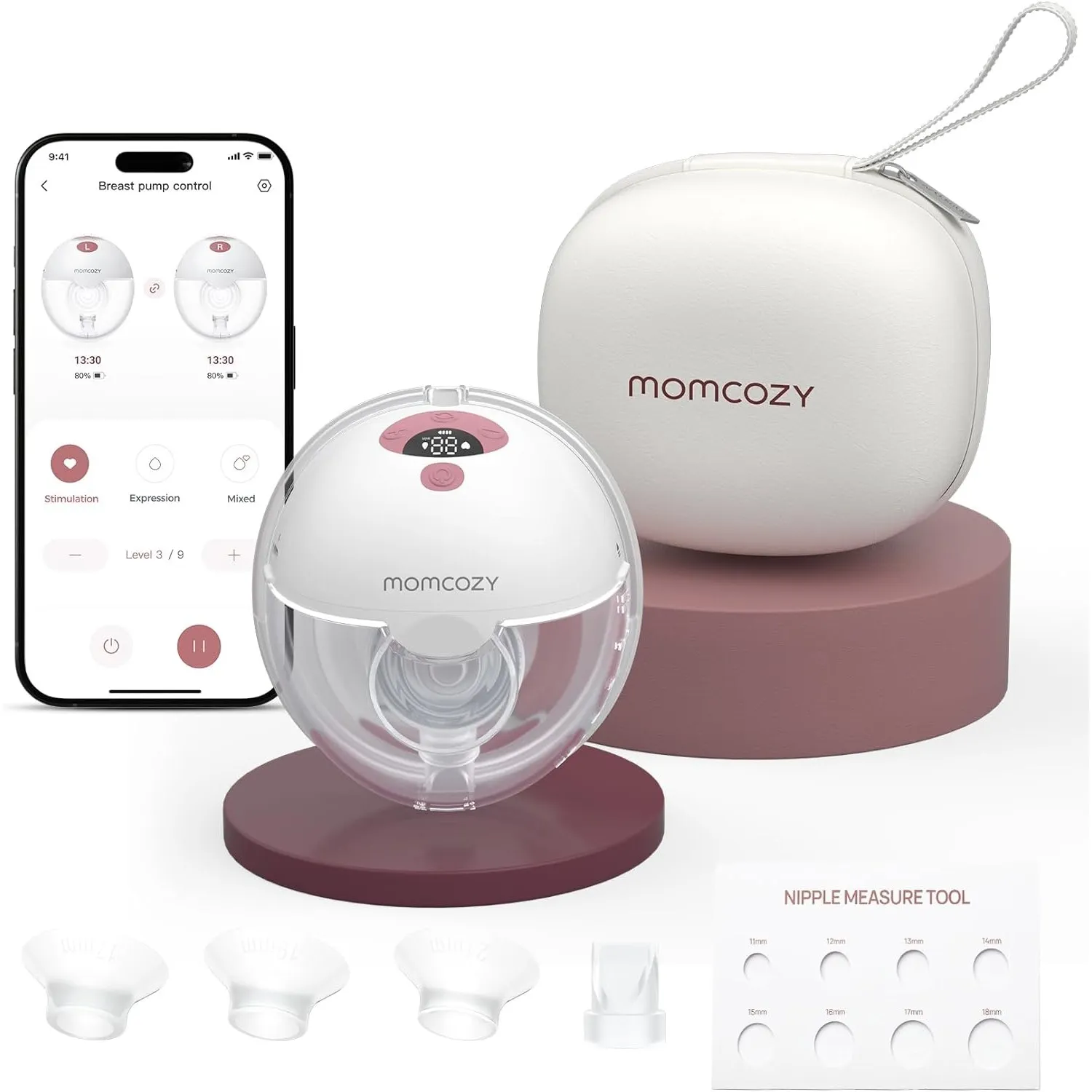 Momcozy M5Smart Milchpumpe Elektrische, handsfree App-steuerbar 1 Pack Rot