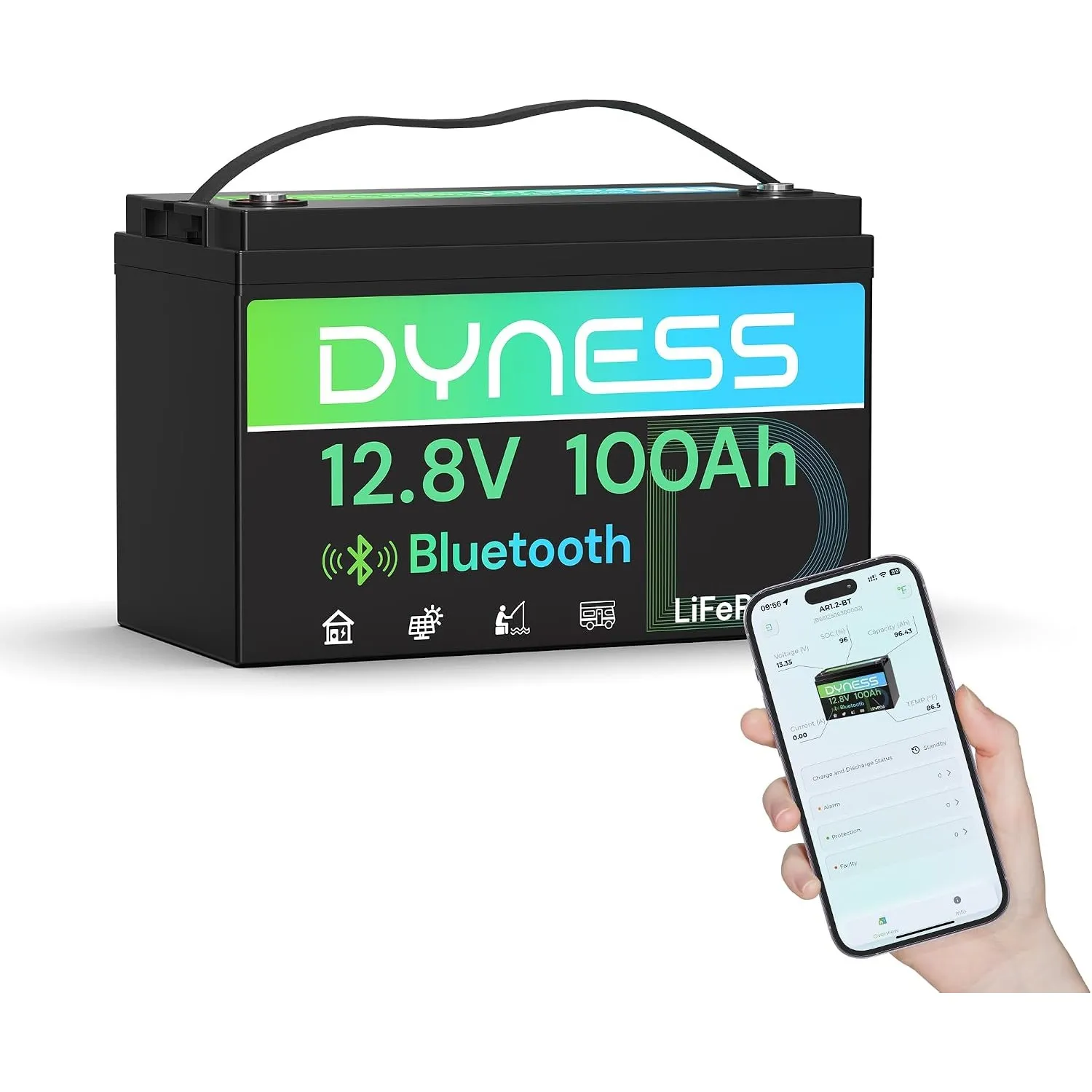 Dyness LiFePO4 12V 100Ah Lithium Batterie Bluetooth mit 100A BMS, Max.15000 Zyklen, 12V Deep Cycle Lithium Eisenphospha…