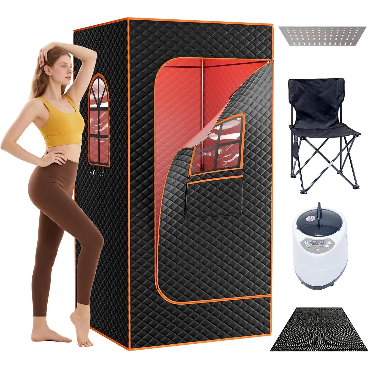 Infrarotsauna, 1200W/3L, Timer, Fernbed., Klappstuhl, 90×90×180cm
