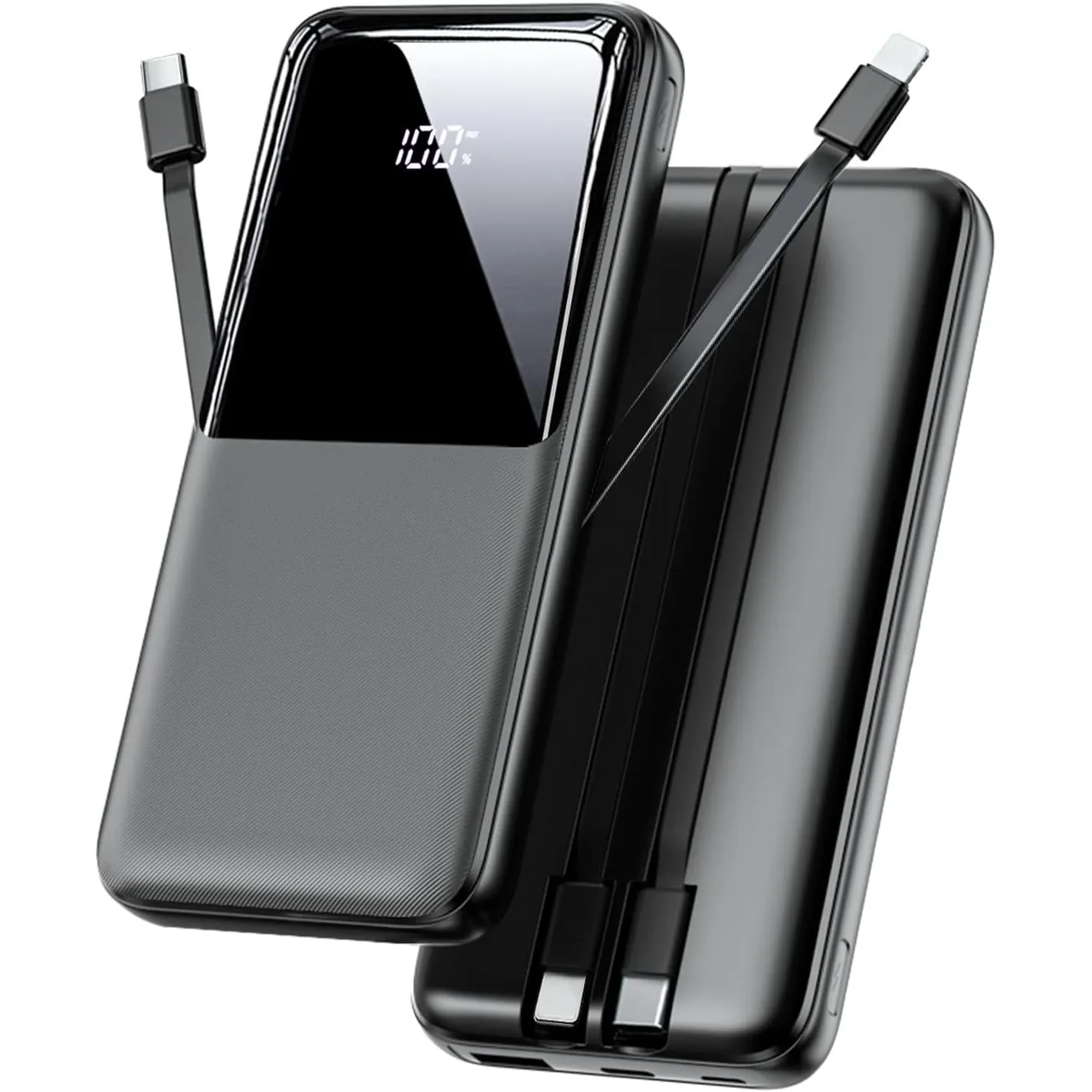 Power Bank 26800mAh, USB C Powerbank Schnellladen mit 2 integrierte Kabel