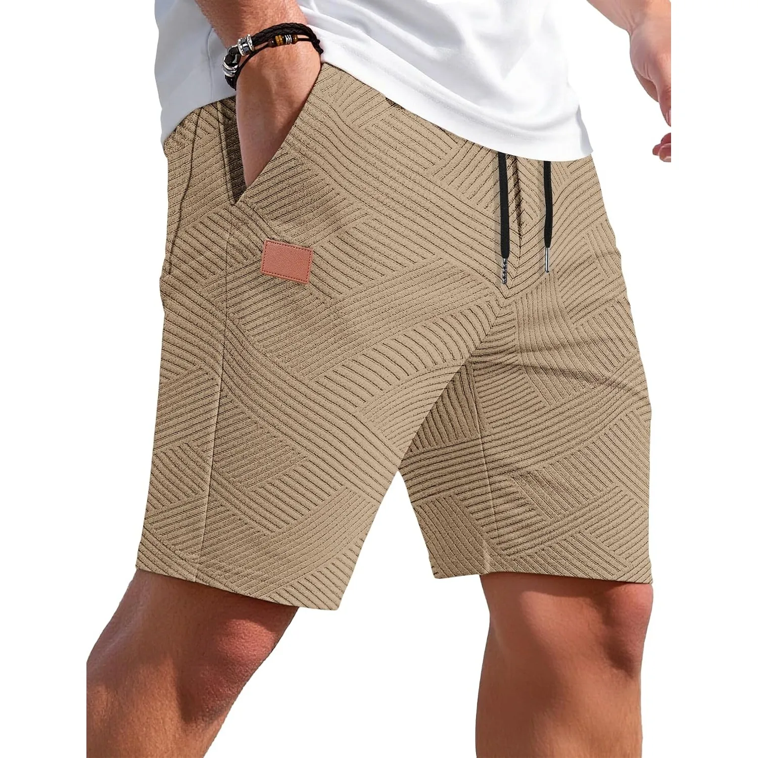 TARAINYA Textur Kurze Hosen Herren Baumwolle Shorts Hose Sommer Casual Elastische Taille Kordelzug Stretch Freizeitshor…