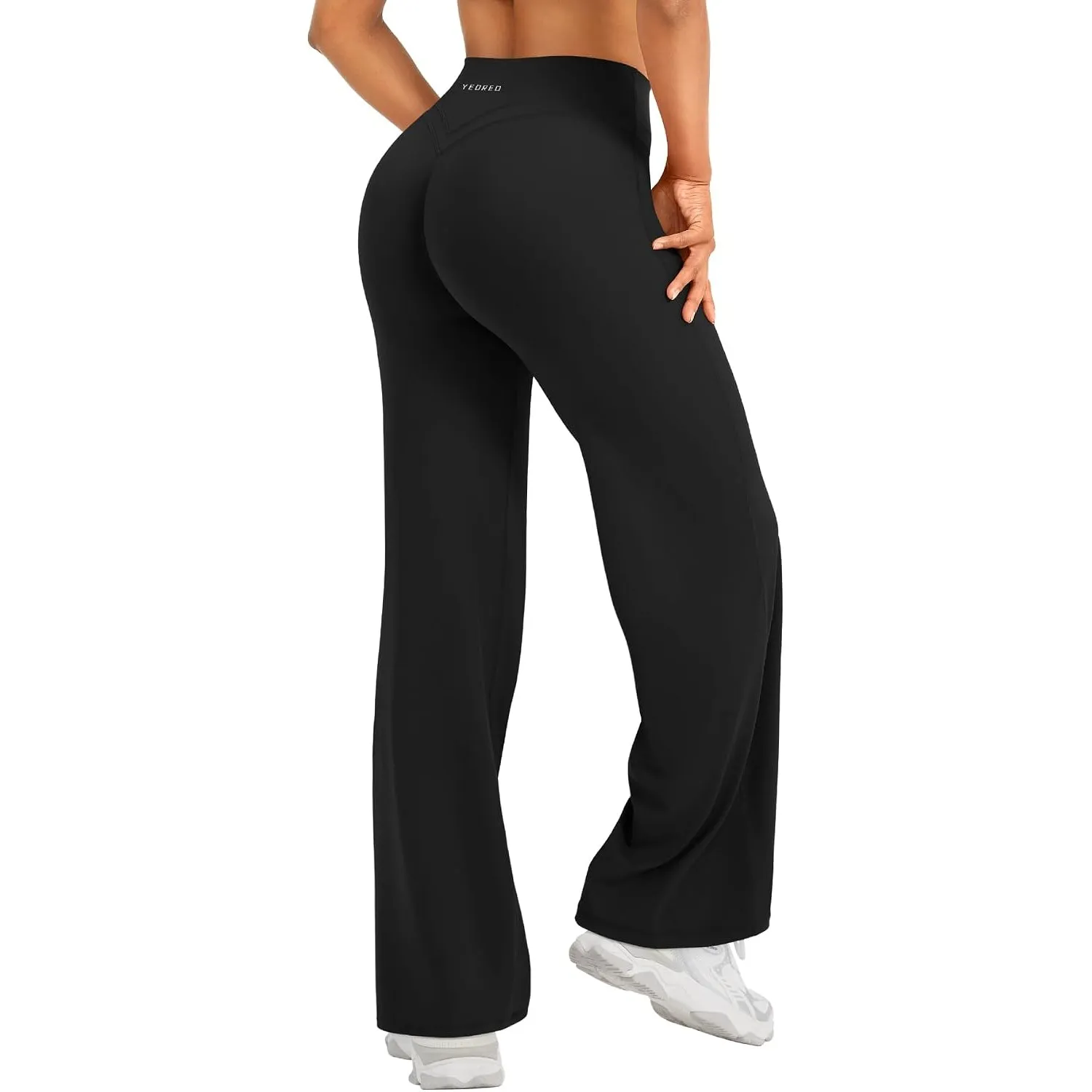 YEOREO Straight Leggings Damen Invisible Scrunch Hohe Taille Gym Pants No Front Seam Weitem Bein Yoga Hose Blickdicht E…