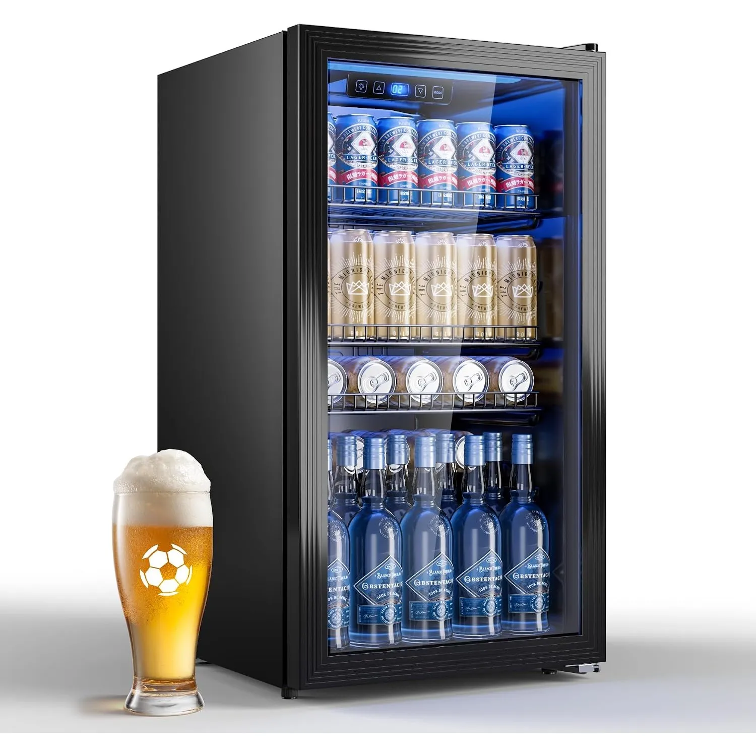 TRIUMPHKEY 90L Mini-Kühlschrank mit Glasfront (Glastür), Kompakter Getränkekühlschrank für bis zu 128 Dosen, mit verste…