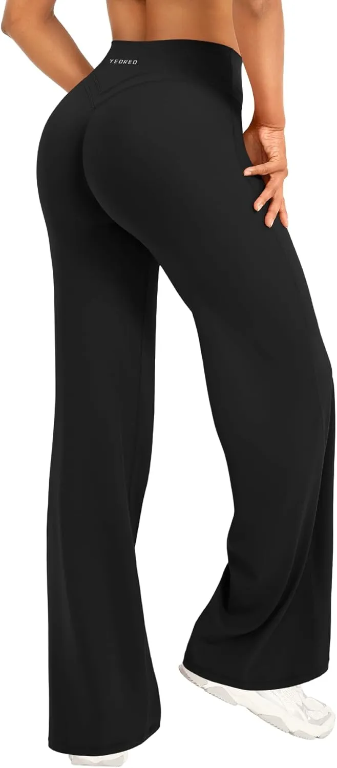 YEOREO Straight Leggings Damen Invisible Scrunch Hohe Taille Gym Pants No Front Seam Weitem Bein Yoga Hose Blickdicht E…