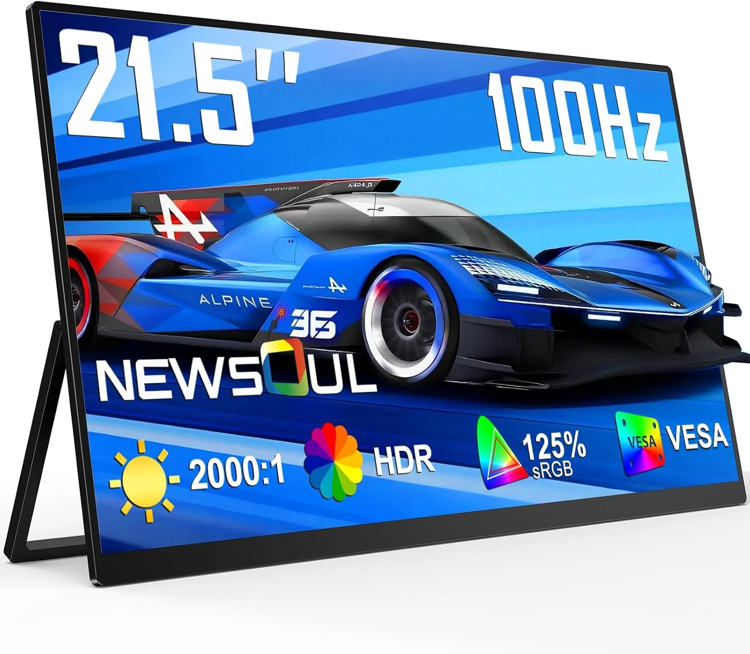 Newsoul Portable Monitor 21,5 Zoll, 100Hz Portable Gaming Monitor QLED 2000:1 FreeSync 450Nits mit USB-C & HDMI, Tragba…