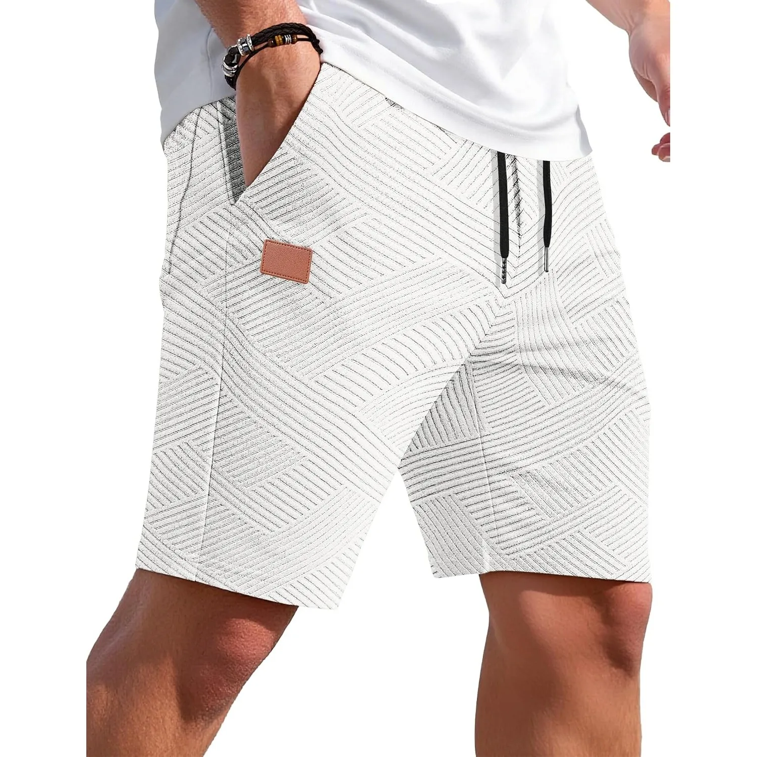 TARAINYA Textur Kurze Hosen Herren Baumwolle Shorts Hose Sommer Casual Elastische Taille Kordelzug Stretch Freizeitshor…