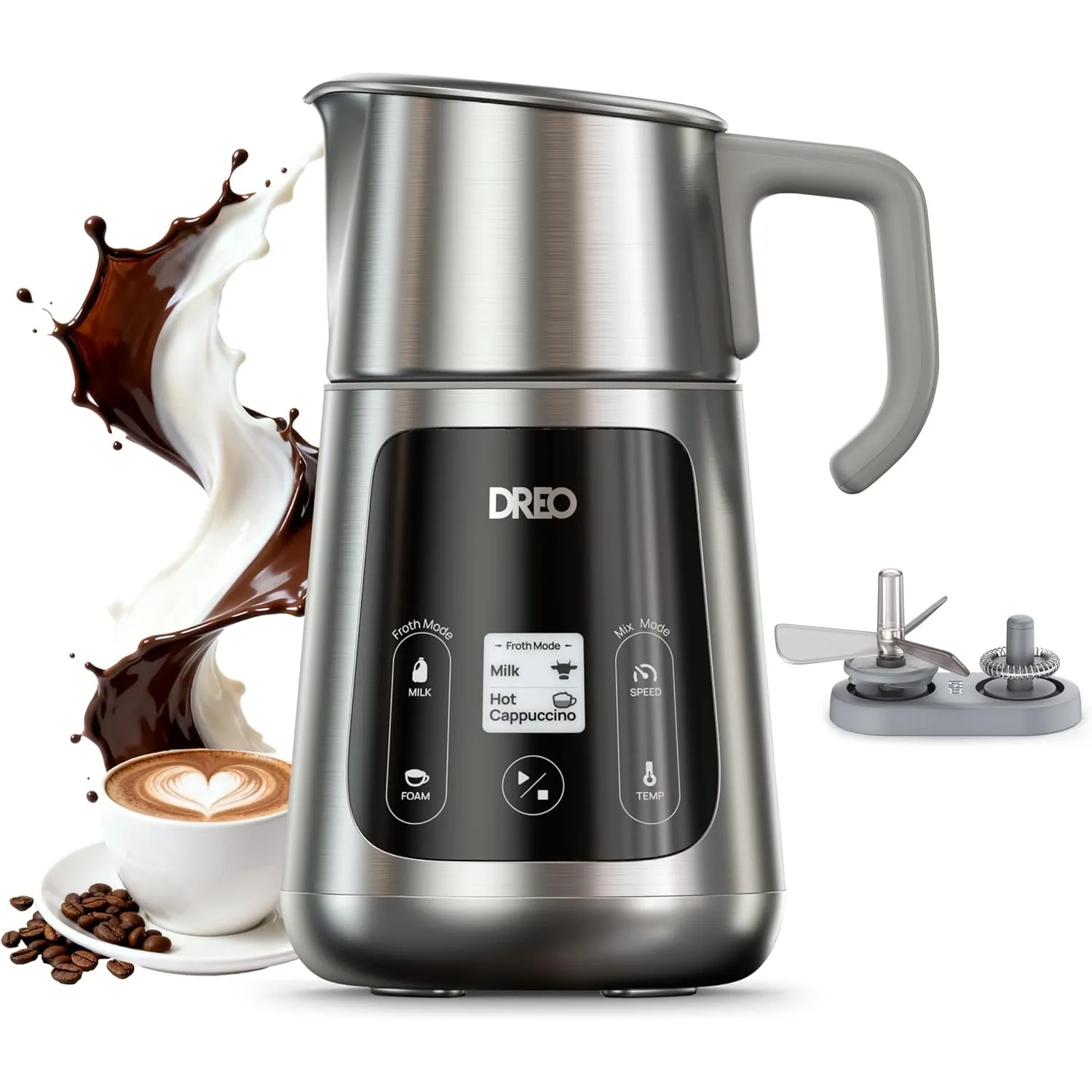 Dreo Milchaufschäumer Elektrisch [Verbessert], All-in-1 450ml Elektrischer Milchschäumer für Latte, Cappuccino, Heiße S…