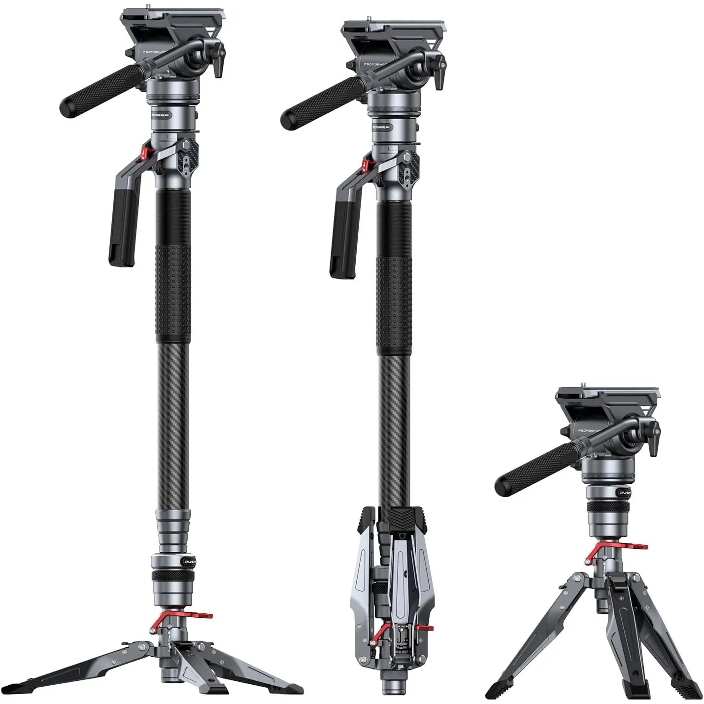 SMALLRIG Carbon Fiber Video Monopod Pro 175cm/68,9" Videostativ, Kompaktes Kamerastativ mit Ein-Knopf-Hebe & Arretierun…