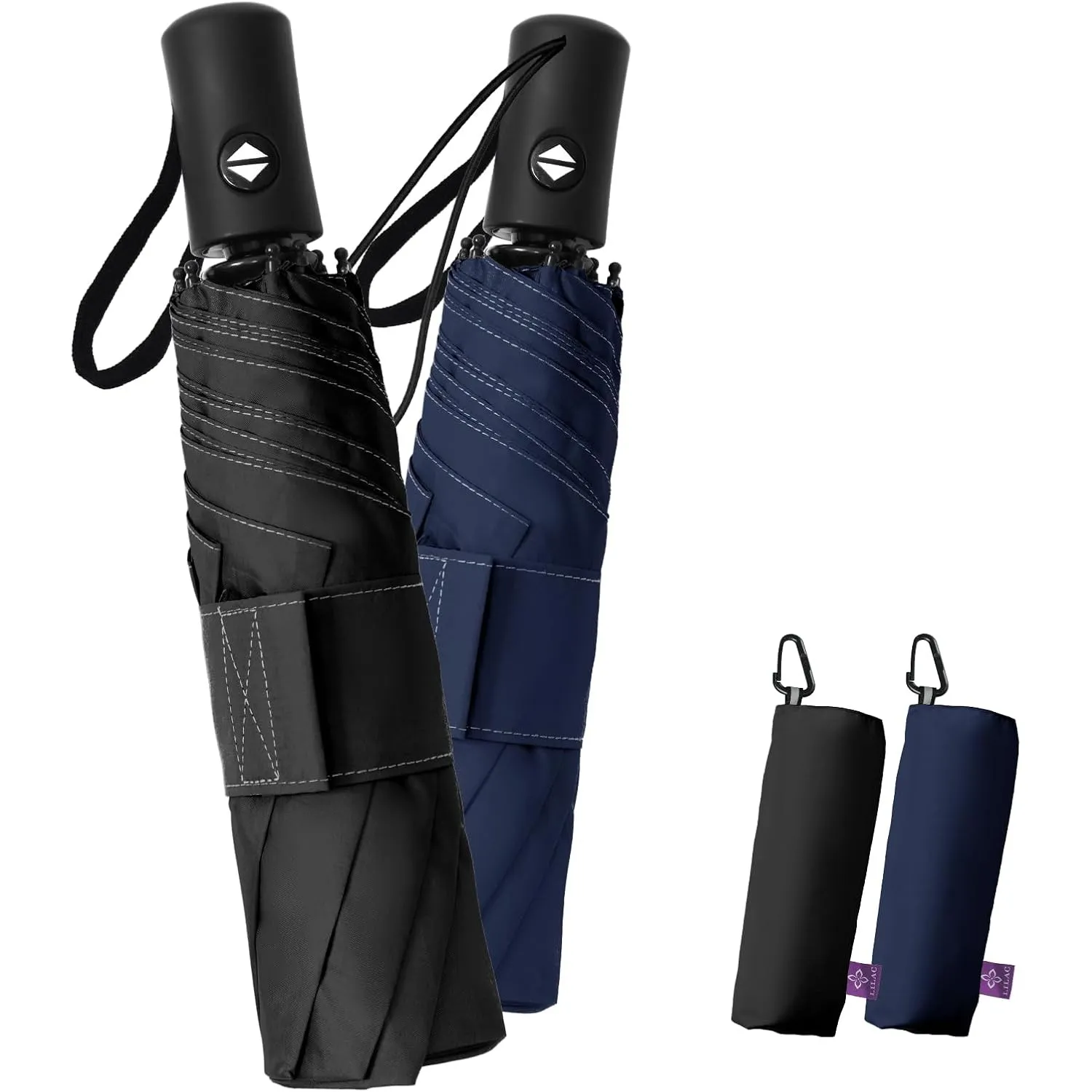 LILAC Regenschirm Klein Stabil Windfest, 110cm Taschenschirm Auf-Zu-Automatik, Kompakter Reiseschirm mit Klettverschlus…