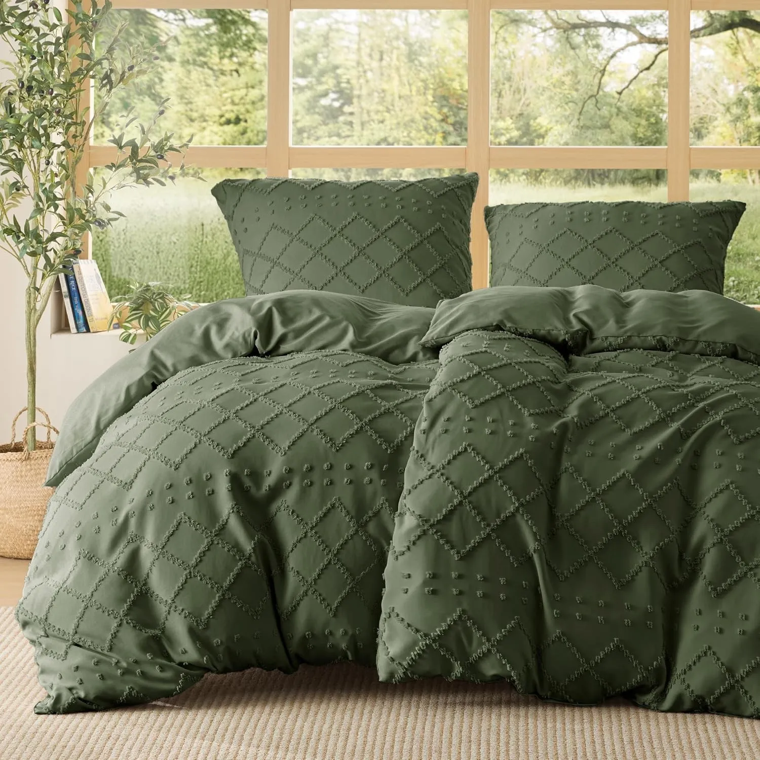BEDSURE Olivengrün Boho Bettwäsche 4tlg - 135x200 cm