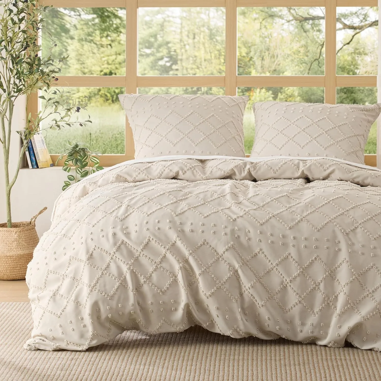 BEDSURE Boho Bettwäsche 155x220 3teilig - Boho Deko Bettwäsche-Sets Beige Getuftet Bettbezug Set mit 2 Kissenbezüge 80x…