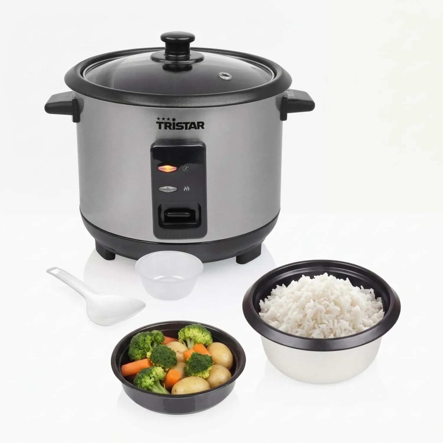 Tristar Reiskocher, 1 L Kapazität für bis zu 5 Portionen, Edelstahlgehäuse, Antihaft-Innentopf, Dampfeinsatz, Warmhalte…