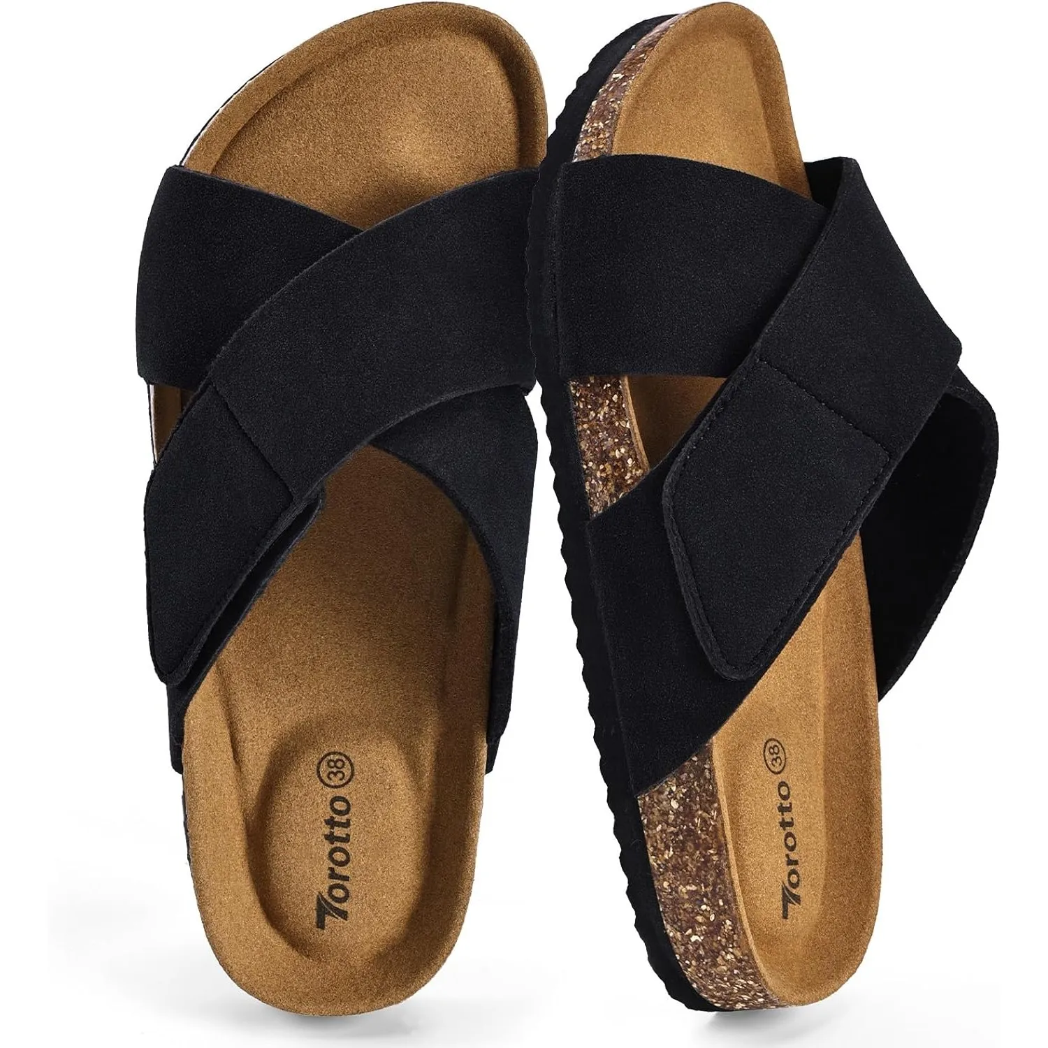 Torotto Damen Pantoletten mit Kork-Fußbett und verstellbarem Riemen - Bequeme Hausschuhe für Indoor und Outdoor - Weich…