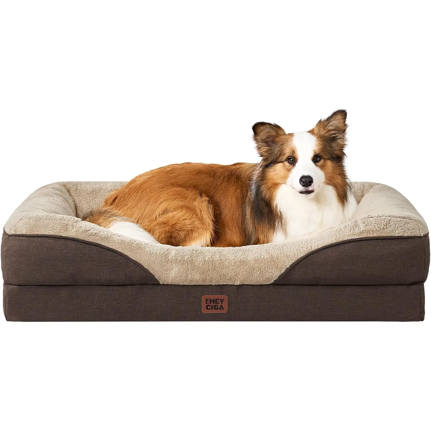EHEYCIGA Orthopädisches Hundebett mit 4 Rändern, 104x68cm, Braun