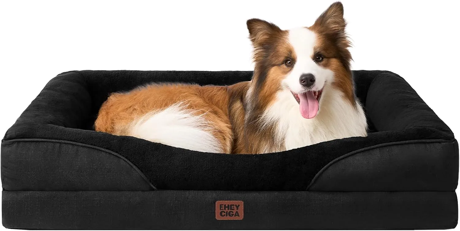 EHEYCIGA Orthopädisches Hundebett Mittelgroße Hunde, 104x68x18.5cm, Memory Foam Waschbar und Wasserdicht Hundekorb mit …