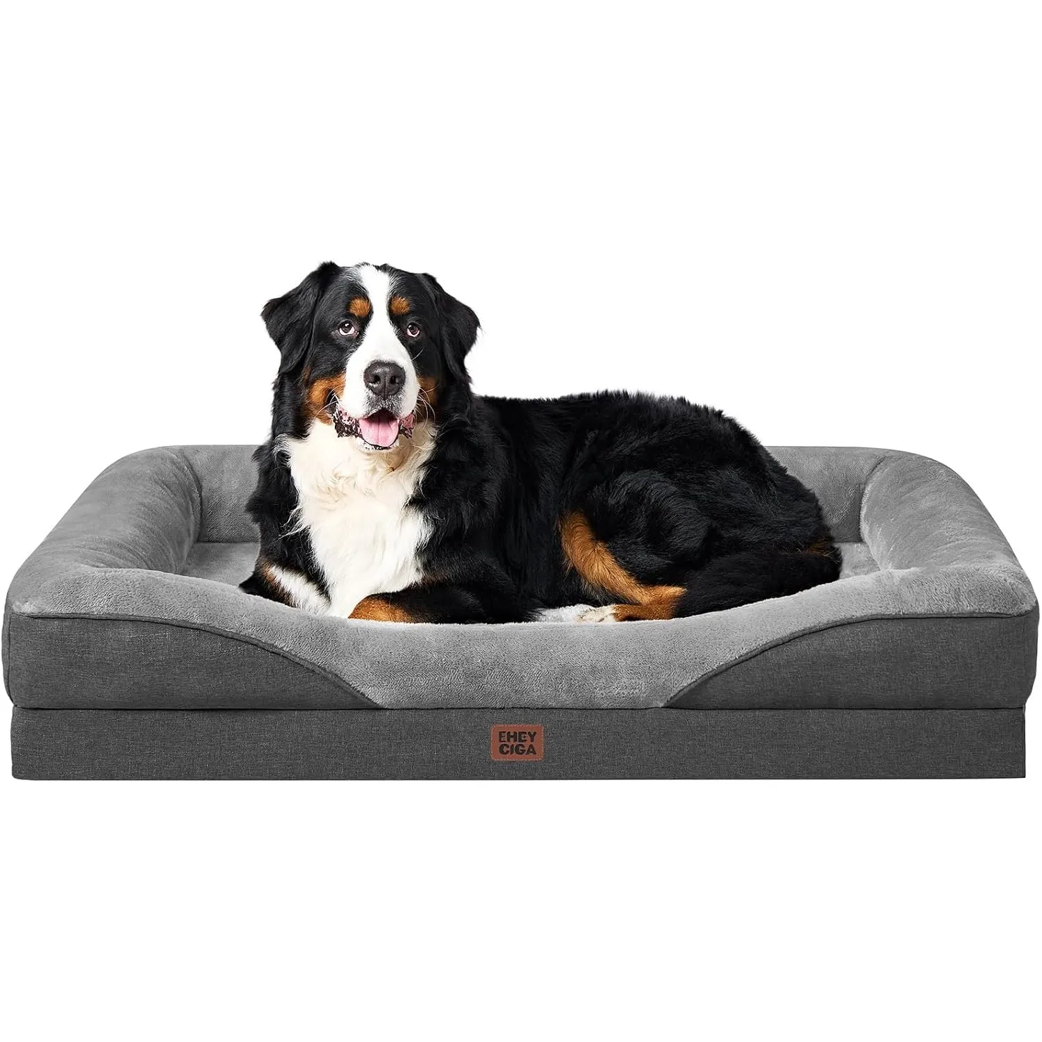 EHEYCIGA Orthopädisches Hundebett mit 4 Rändern, 132x104cm, Grau