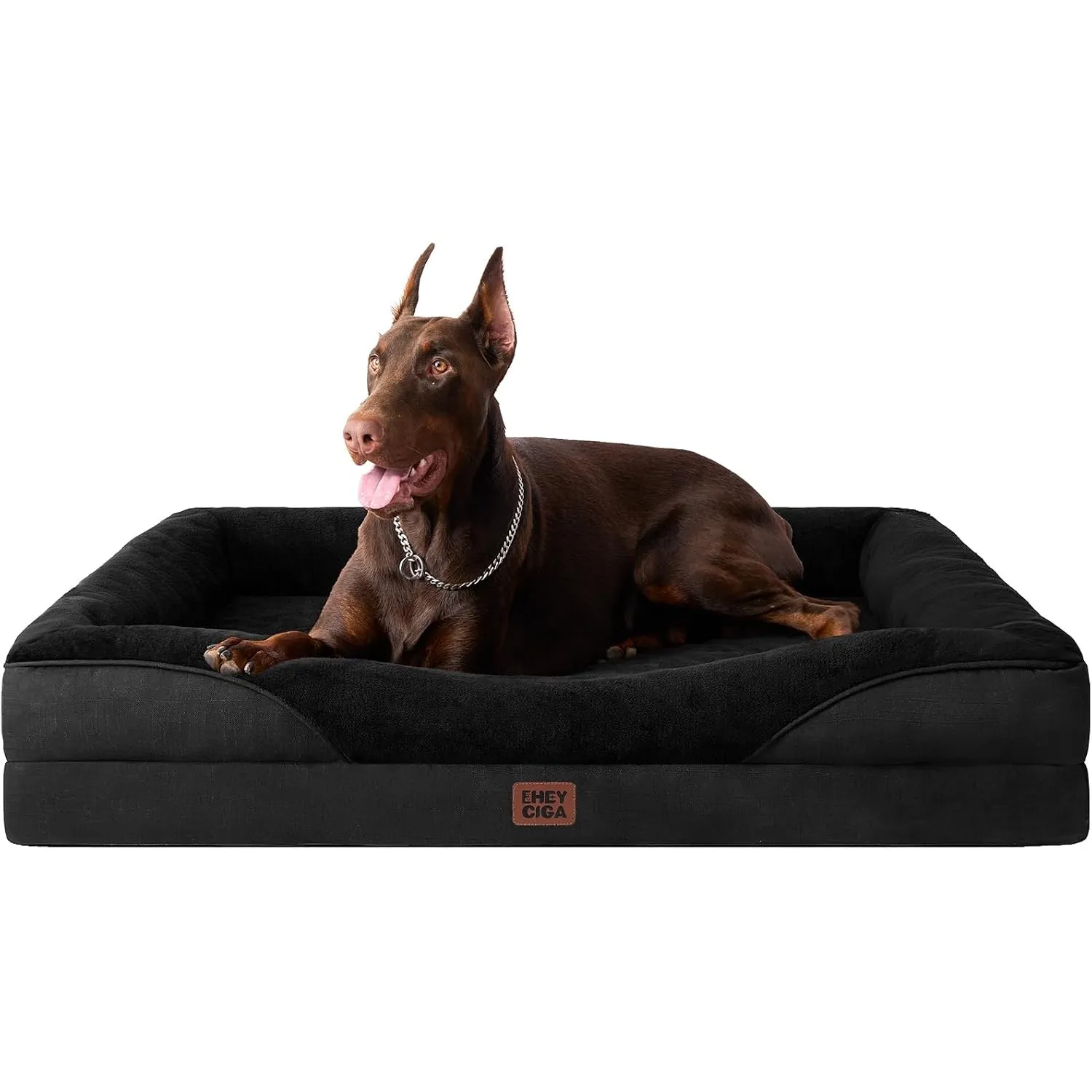 EHEYCIGA Orthopädisches Hundebett mit 4 Rändern, 122x89cm, Schwarz