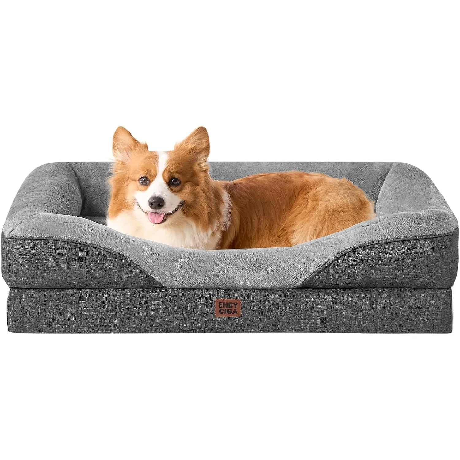EHEYCIGA Orthopädisches Hundebett mit 4 Rändern, 89x56cm, Grau