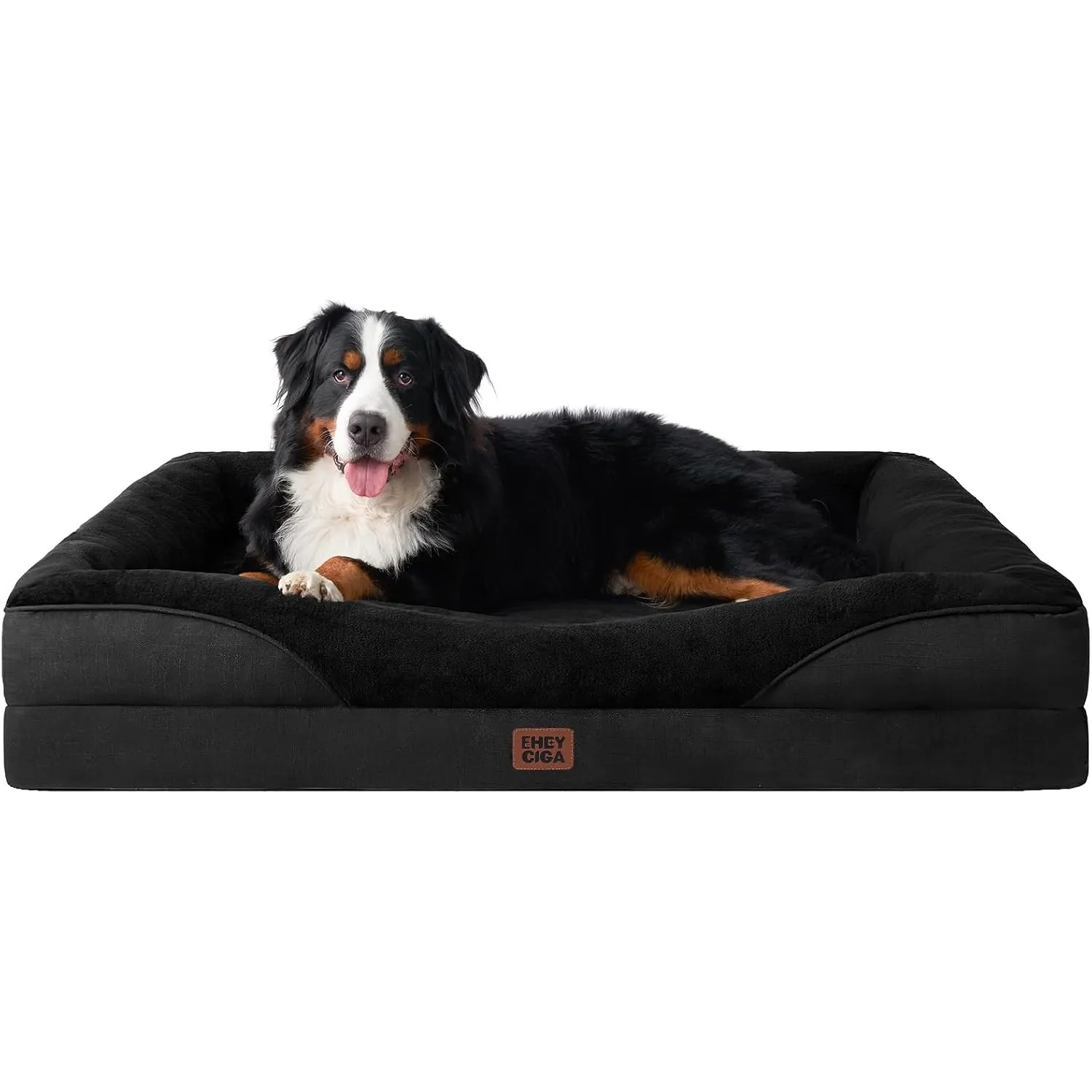 EHEYCIGA Orthopädisches Hundebett mit 4 Rändern, 132x104cm, Schwarz