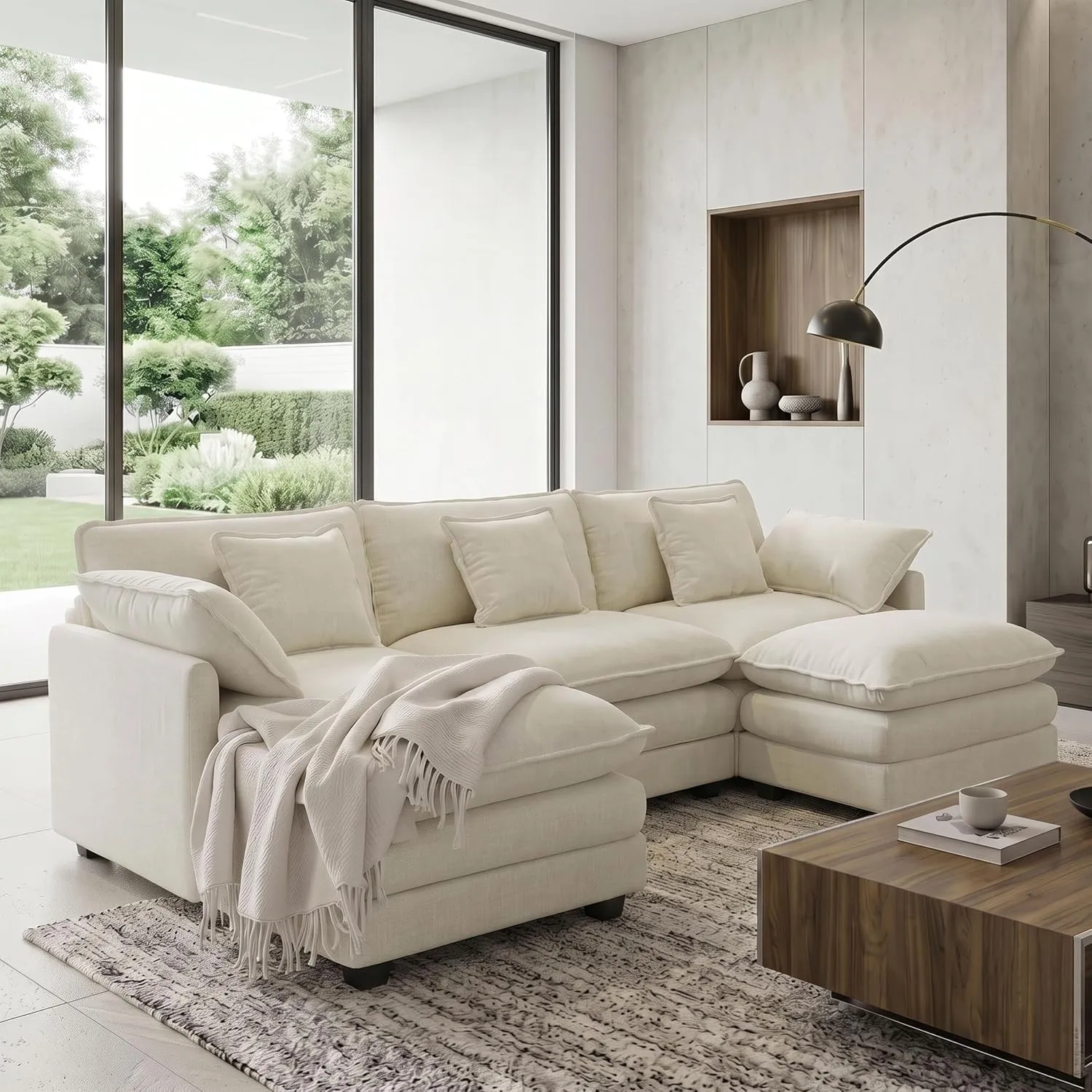 Urhanherry U-Form Cloud Sofa, Modulares Sektionssofa 5-Sitzer mit 2 Ottomanen, Modernes Sofa mit Armlehnen/Dekokissen, …