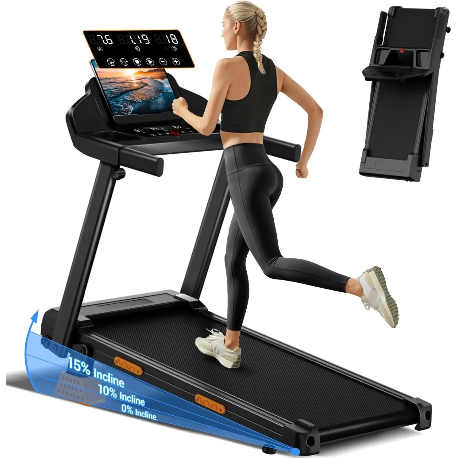 UMAY Laufband für Zuhause Klappbar mit Steigung 15% | Laufbänder 12KM/H, Treadmill for Home mit 3,0-PS-Motor und LED-An…