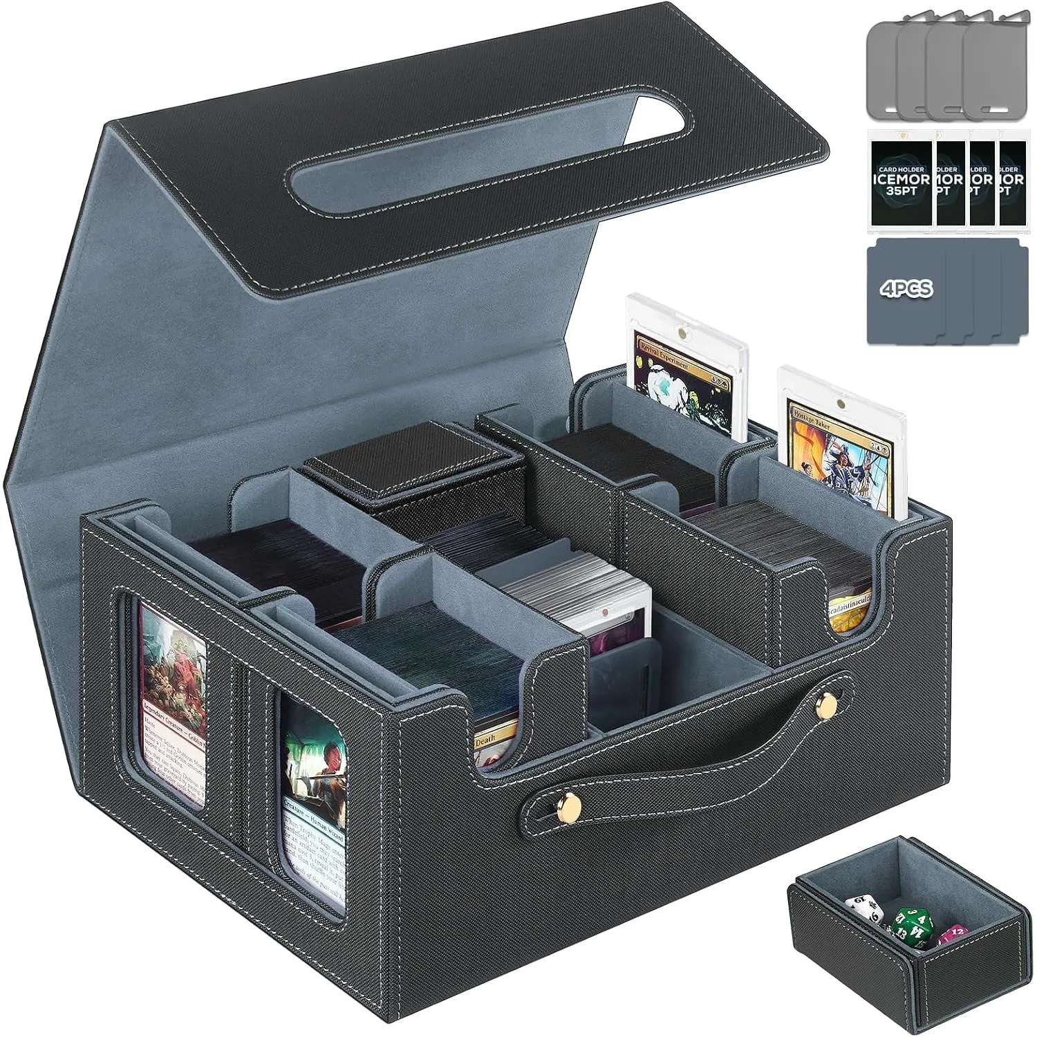 Karten AufbewahrungsBox für Griff,Commander Deck Box für MTG&TCG,Trading Card Storage Box mit 4 Toploader,4 Stopper,4 b…