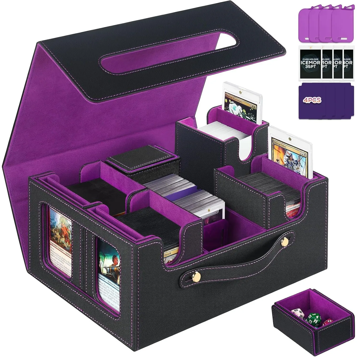 Karten AufbewahrungsBox für Griff,Commander Deck Box für MTG&TCG,Trading Card Storage Box mit 4 Toploader,4 Stopper,4 b…