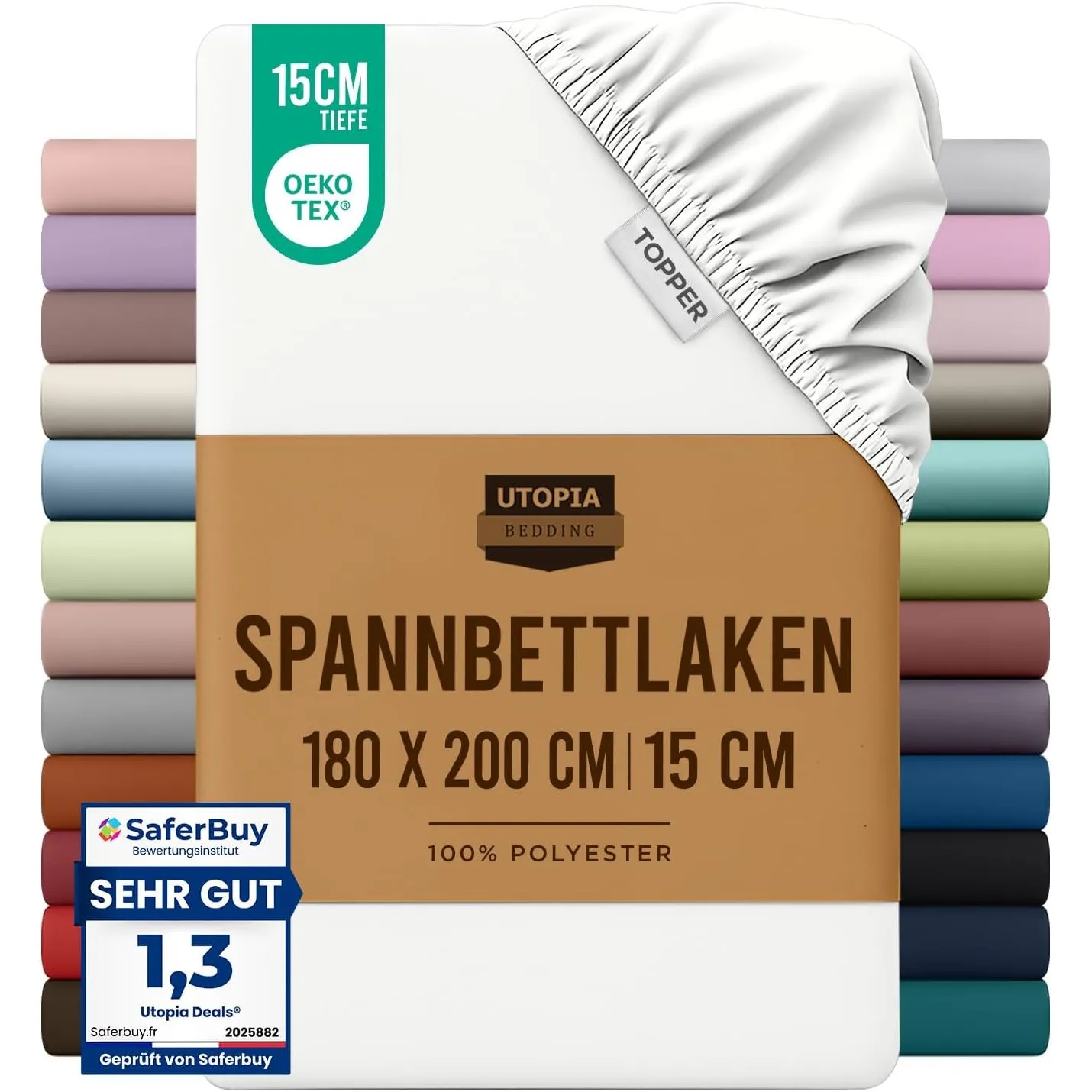 Utopia Bedding - Topper Spannbettlaken 180x200cm - Weiß