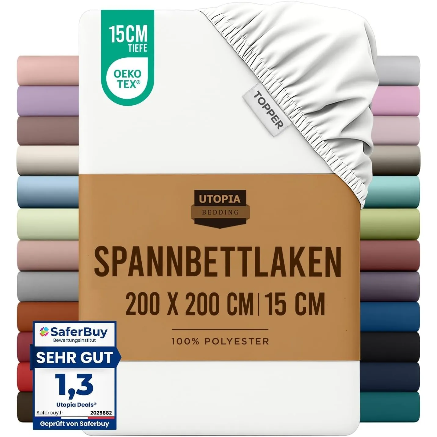Utopia Bedding - Topper Spannbettlaken 200x200cm - Weiß