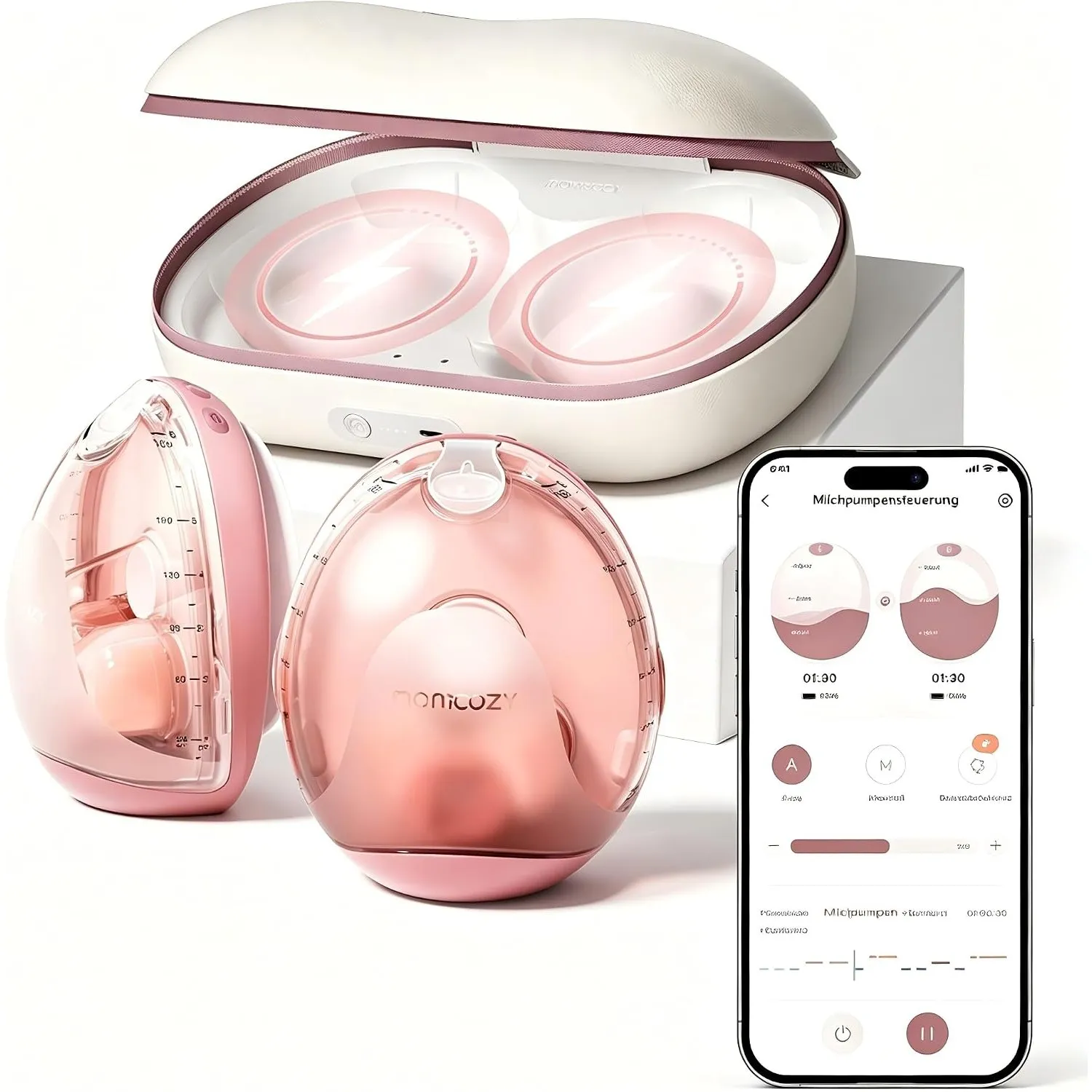 Momcozy Air 1 Ultra-Slim Milchpumpe Elektrisch, 180 ml tragbare Milchpumpe Handsfree mit kabellosem Ladeetui & App-Steu…