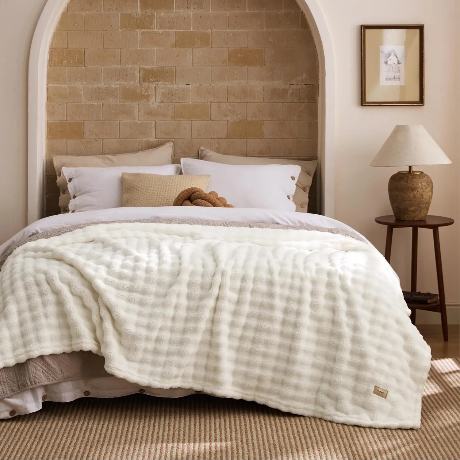 BEDSURE Kuscheldecke Flauschig Bubble Decke - Wollweiß, 220x240 cm