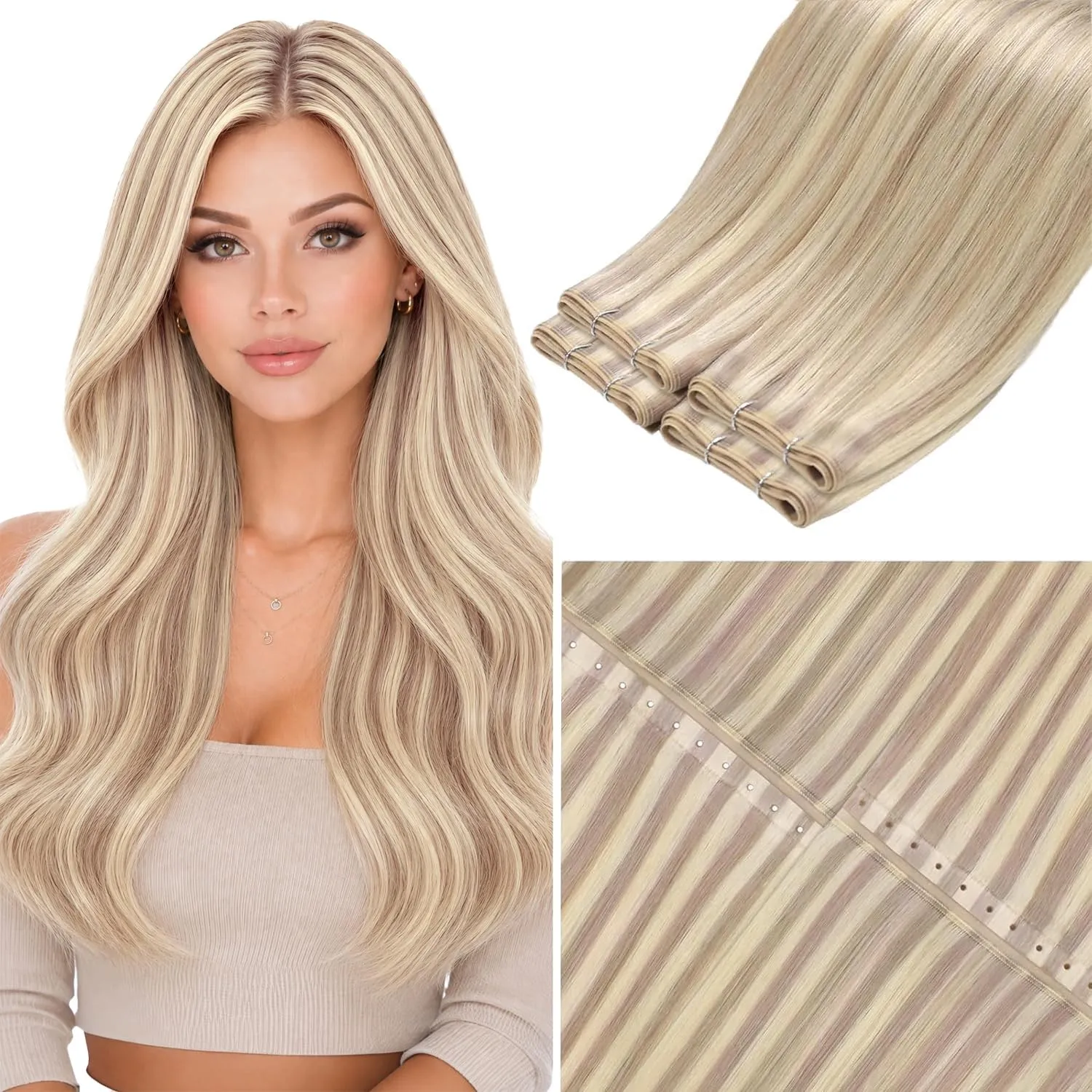 LaaVoo Butterfly Weft Extensions Echthaar Blond Highlight #18/613 100g 45cm